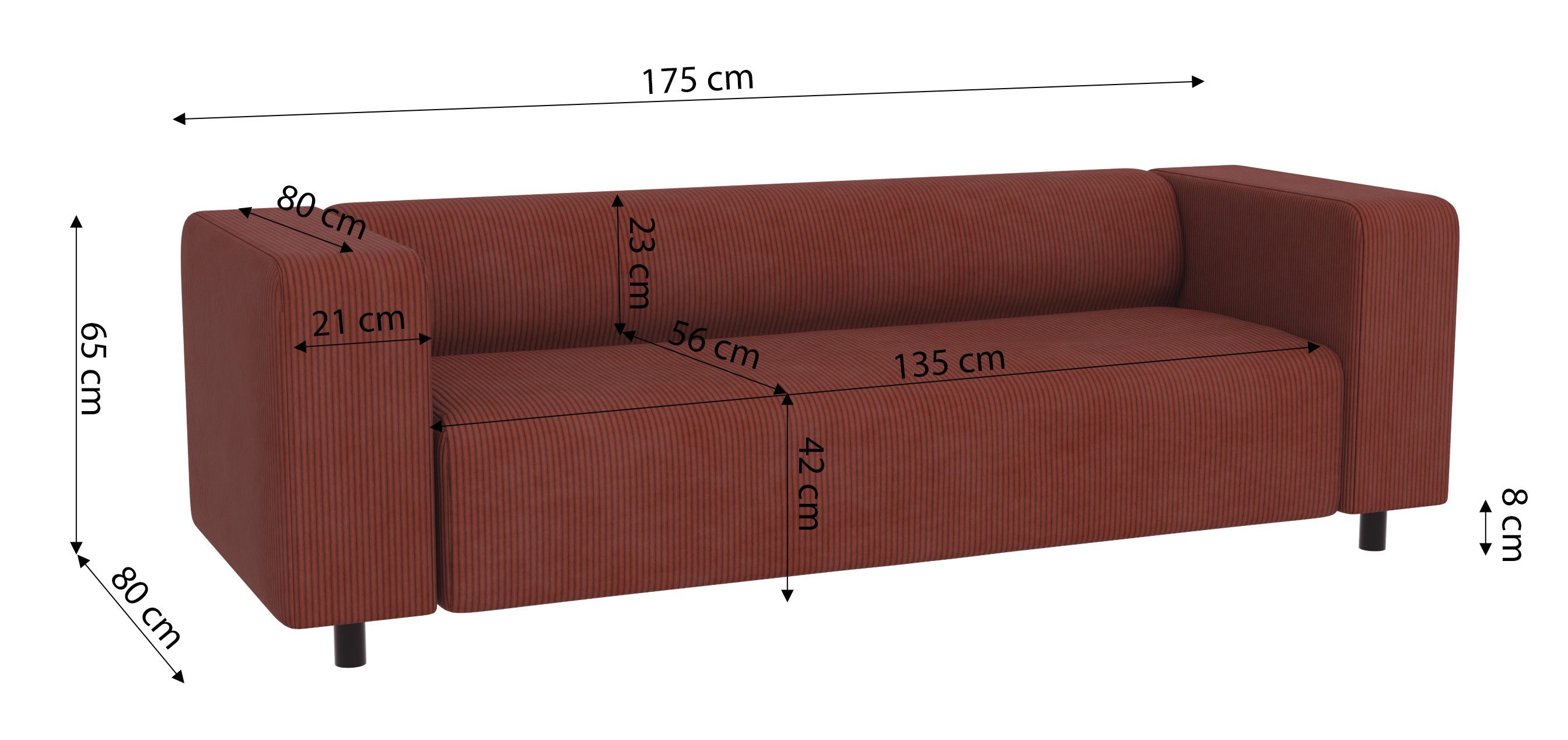 S-Style Möbel 3-Sitzer Sofa Gustav aus Cord-Stoff mit bequemem Sitz, mit Wellenfederung – Bild 4 von 5