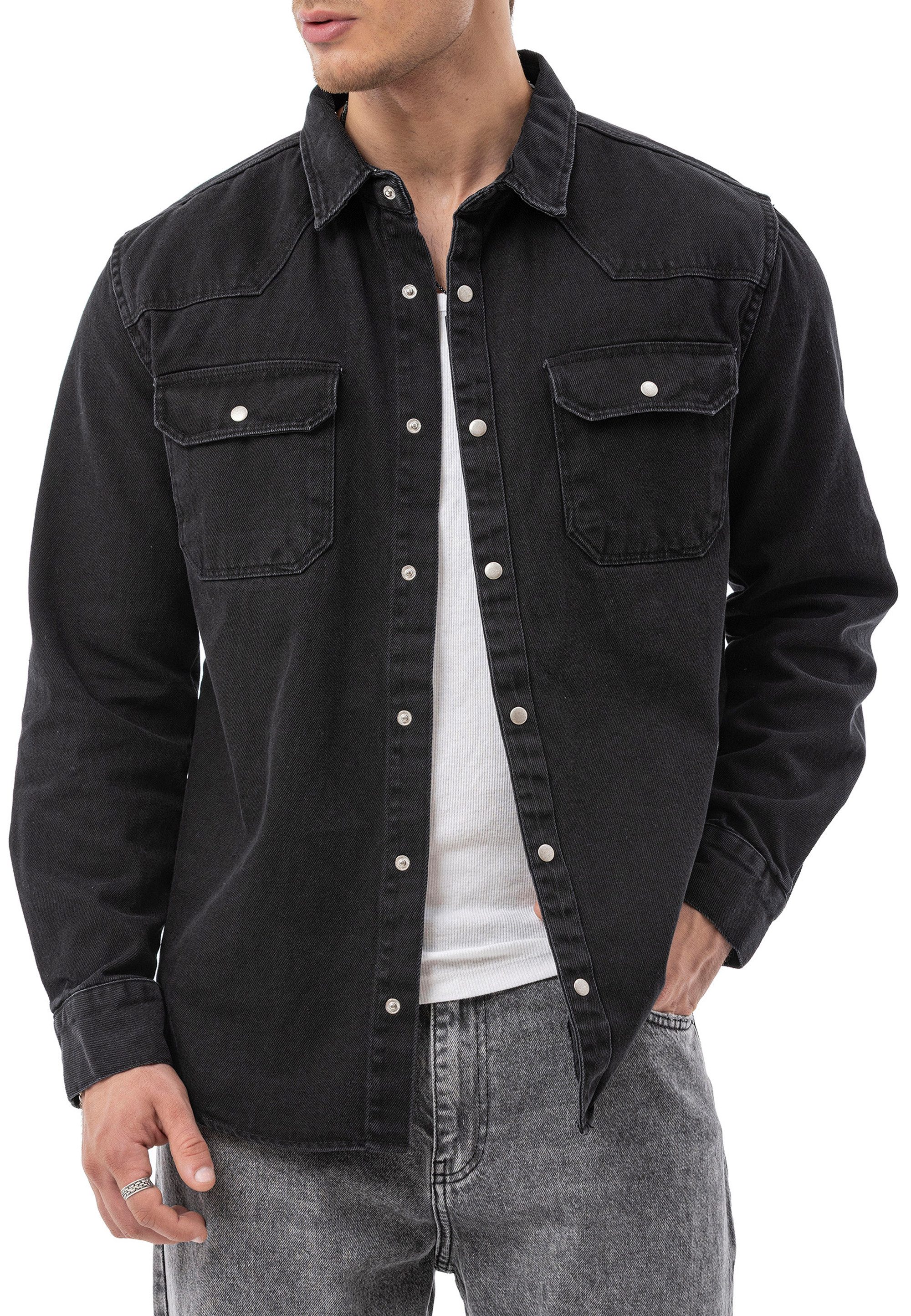 RedBridge Jeanshemd by Spruce - Denim-Hemd mit Druckknöpfen – Regular Fit, Brusttaschen