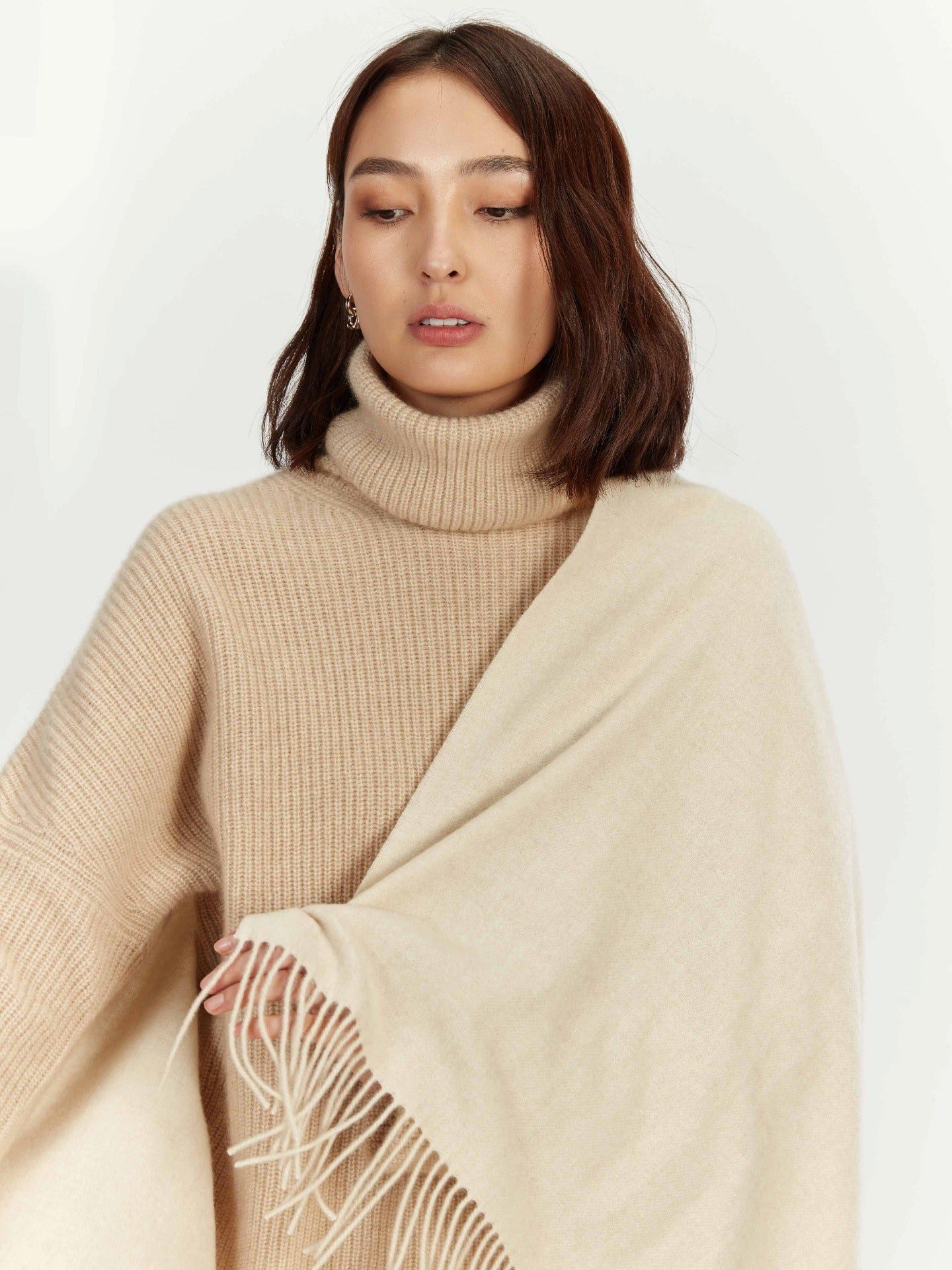 GOBI Cashmere Strickschal Naturfarbe Weiter Fransenschal