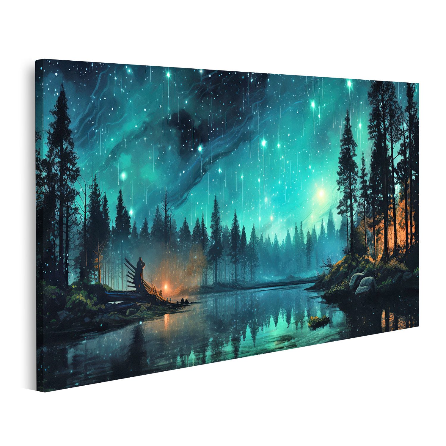 islandburner Leinwandbild Sternenhimmel Bäume Meteore Schießen günstig online kaufen