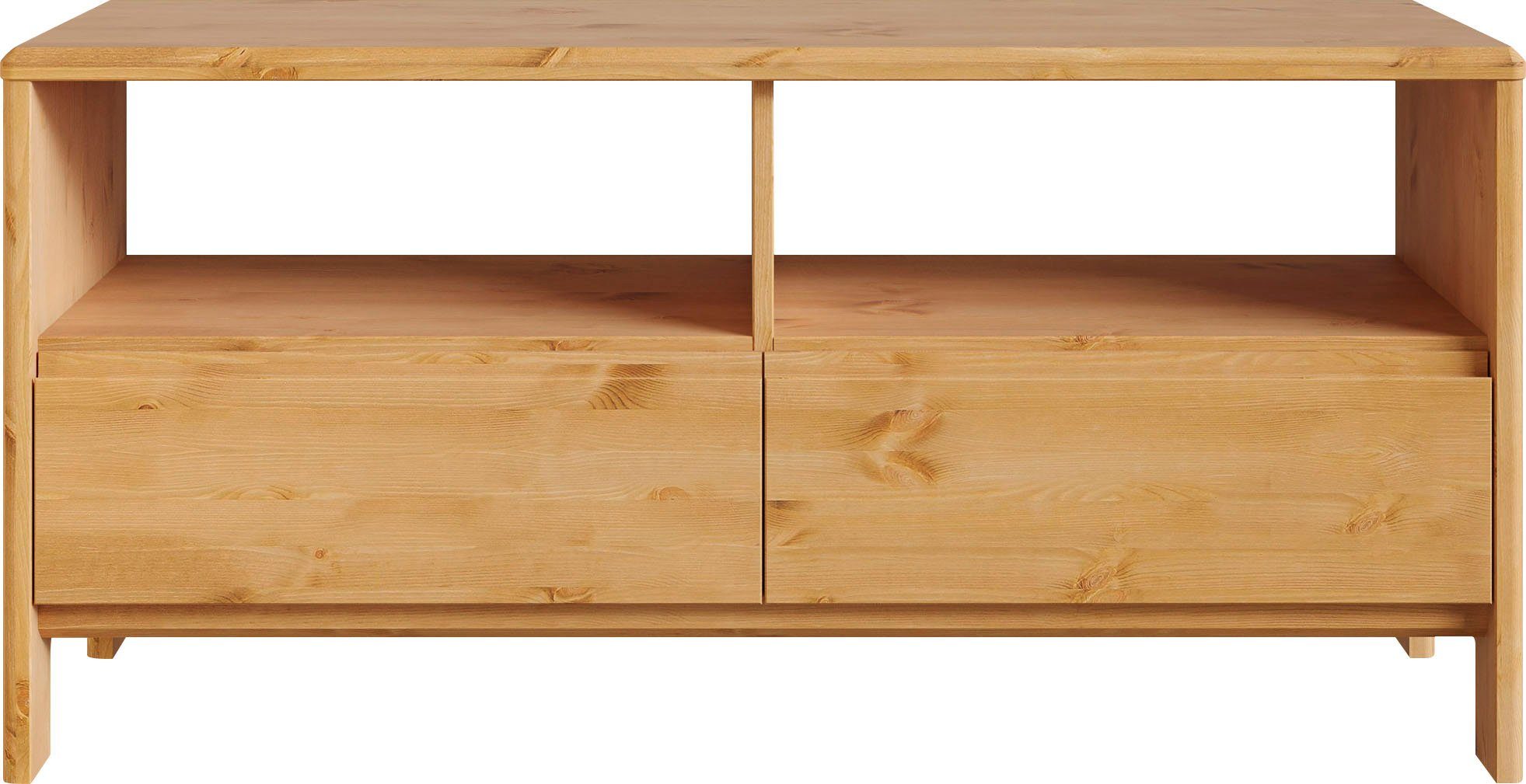 2 2 TV-Schrank Breite Fächer cm, Luven 114 offenen Schublade affaire Home und Massivholz, natur