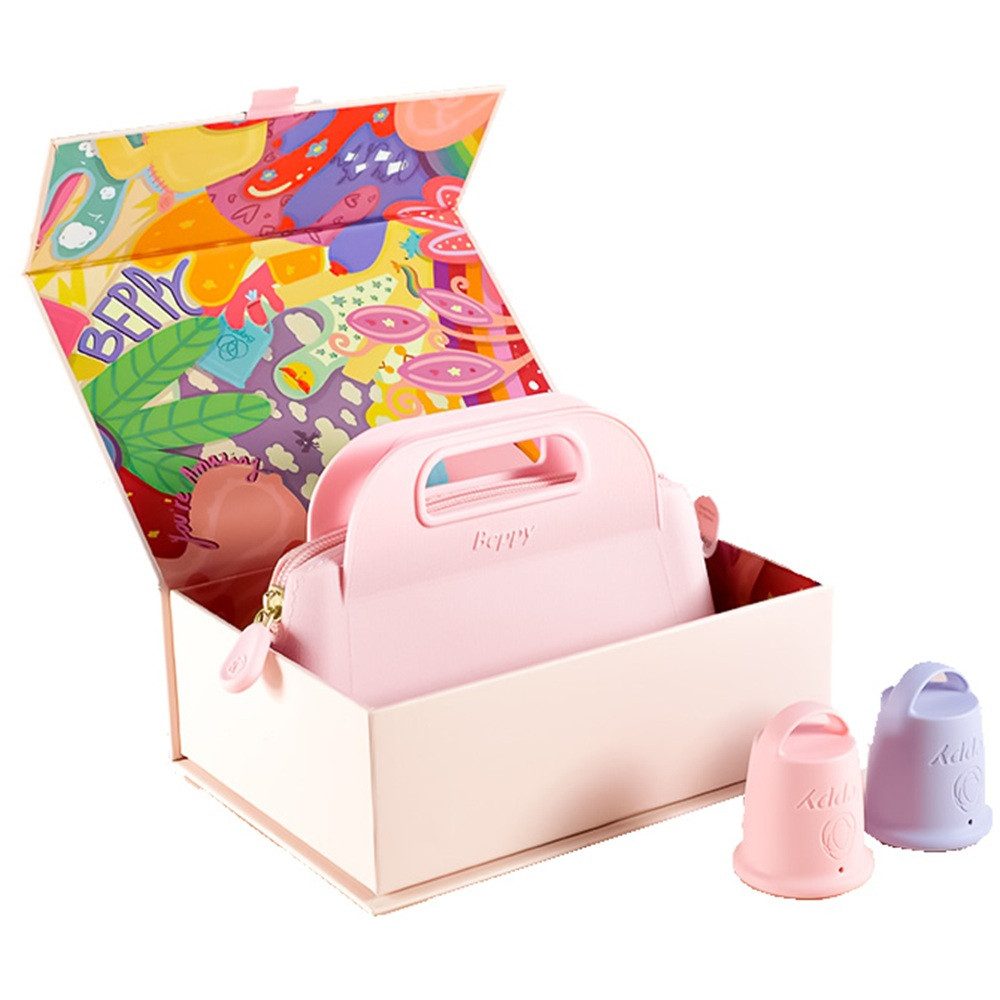 Beppy Menstruationstasse COTTON CANDY, 2-St., Box mit zwei Menstruationstassen und Aufbewahrungstasche