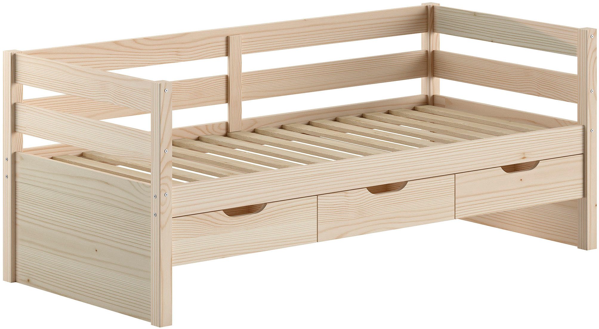 Vipack Funktionsbett Margrit, mit 3 Schubladen, zeitloses Design universell einsetzbar, stabiles Massivholzbett, wahlweise in 2 Farben erhältlich