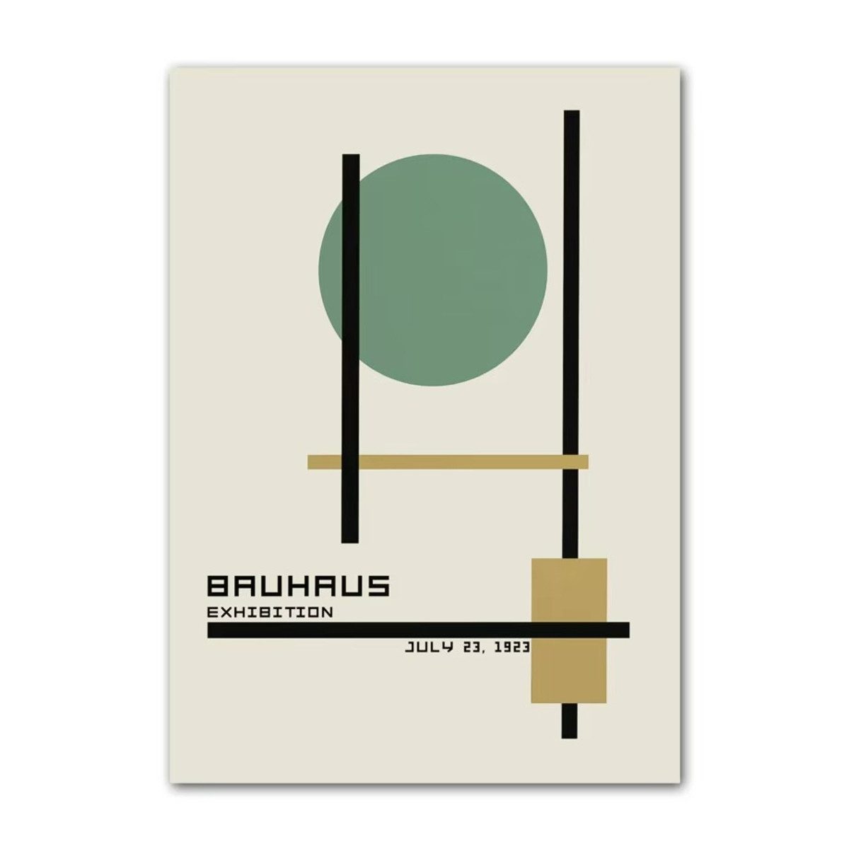 TPFLiving Kunstdruck (OHNE RAHMEN) Poster - Leinwand - Wandbild, Bauhaus grüne Farbblocklinien moderne minimalistische Leinwand (Leinwandbild XXL), Farben: Grün, Schwarz, Beige, Grau, Gelb -Größe: 20x30cm