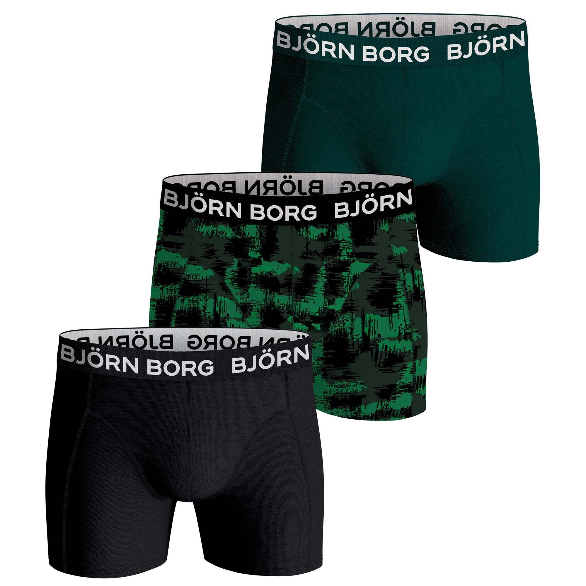 Björn Borg Boxer Herren Boxershorts 3er Pack - Cotton Stretch Schwarz/Grün