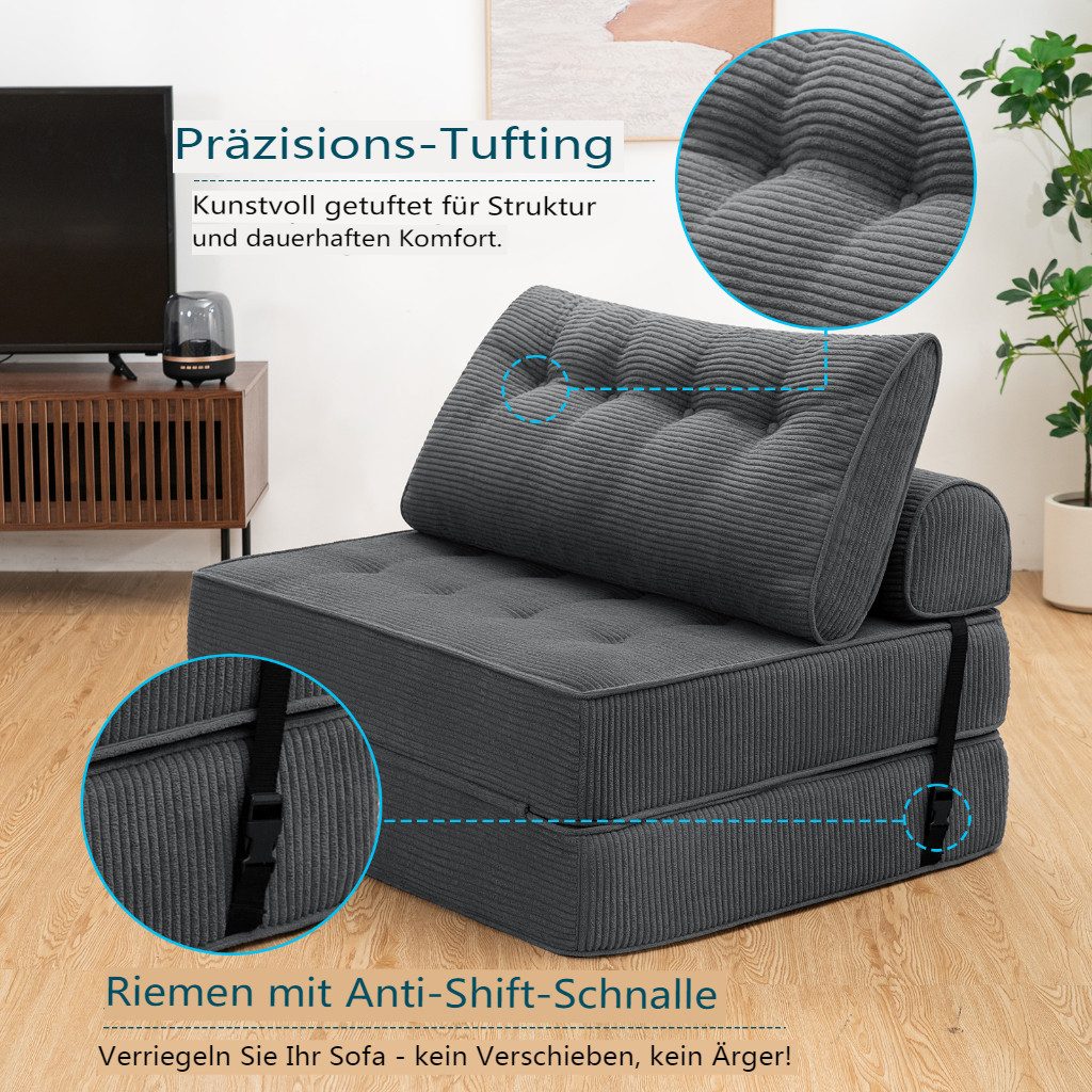 MECO Schlafsofa 3-in-1 umwandelbarer Klappsofa Bett Schlafsessel mit Kissen, 100×80cm Schlafcouch Bodensofa-Lounge für Schlafzimmer Wohnzimmer – Bild 4 von 5