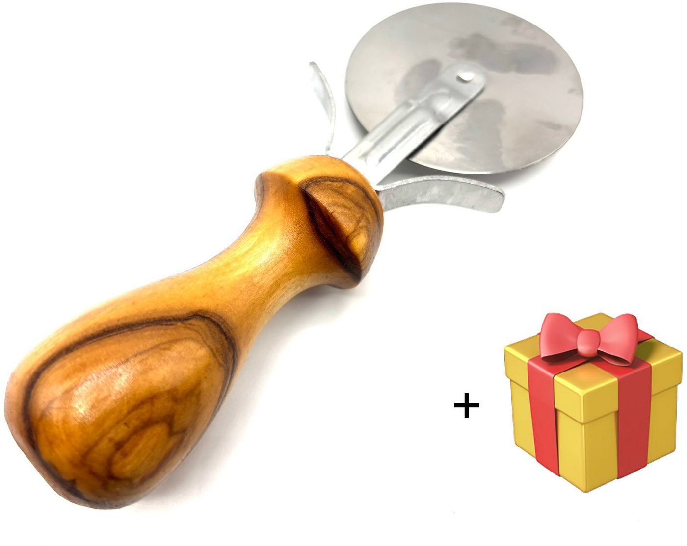 Olivenholz-erleben Pizzaschneider Pizzaschneider mit Griff aus Olivenholz, Ergonomischer Griff, scharfe Klinge zum leichten Schneiden der Pizza