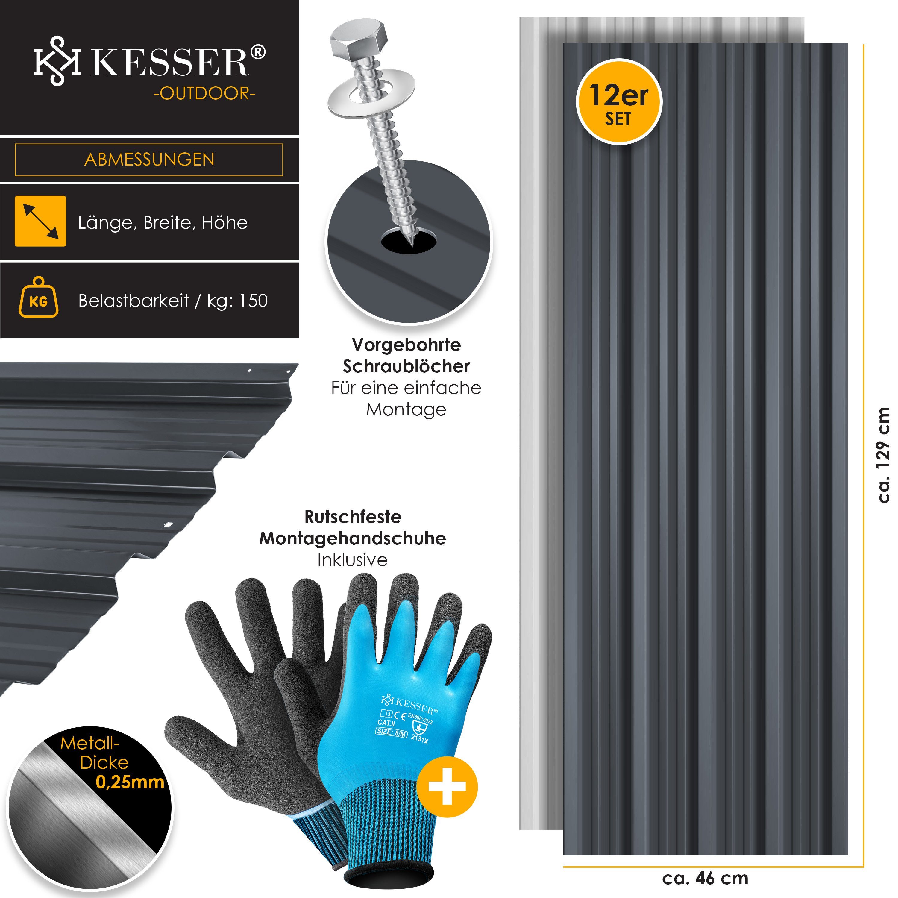 KESSER Gerätehaus, 12 Profilblech -Dachblech 129cm Trapezblech m² anthrazit 45cm 7