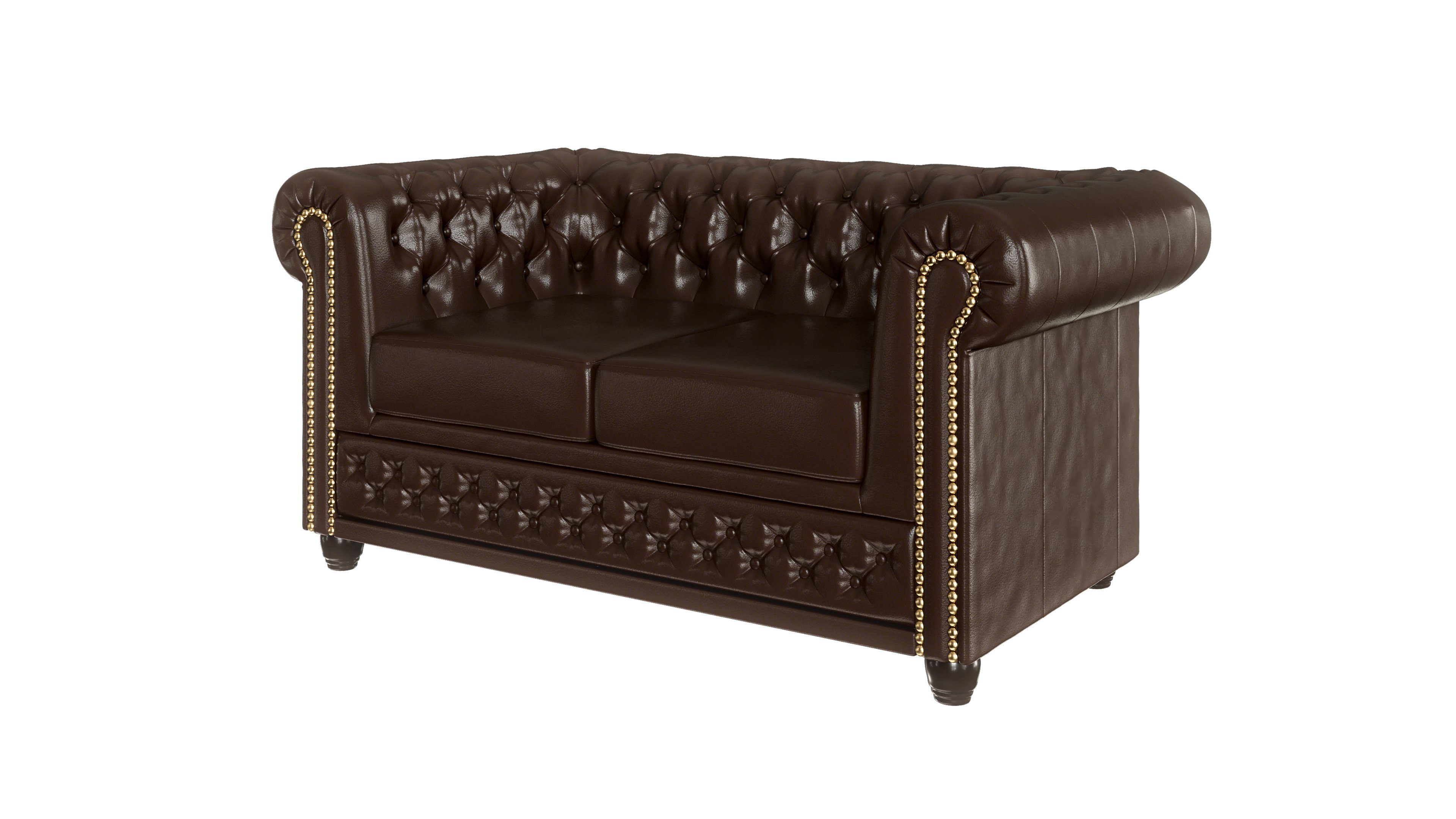S-Style Möbel Chesterfield-Sofa Jeff 2-Sitzer mit Schlaffunktion aus vegane günstig online kaufen