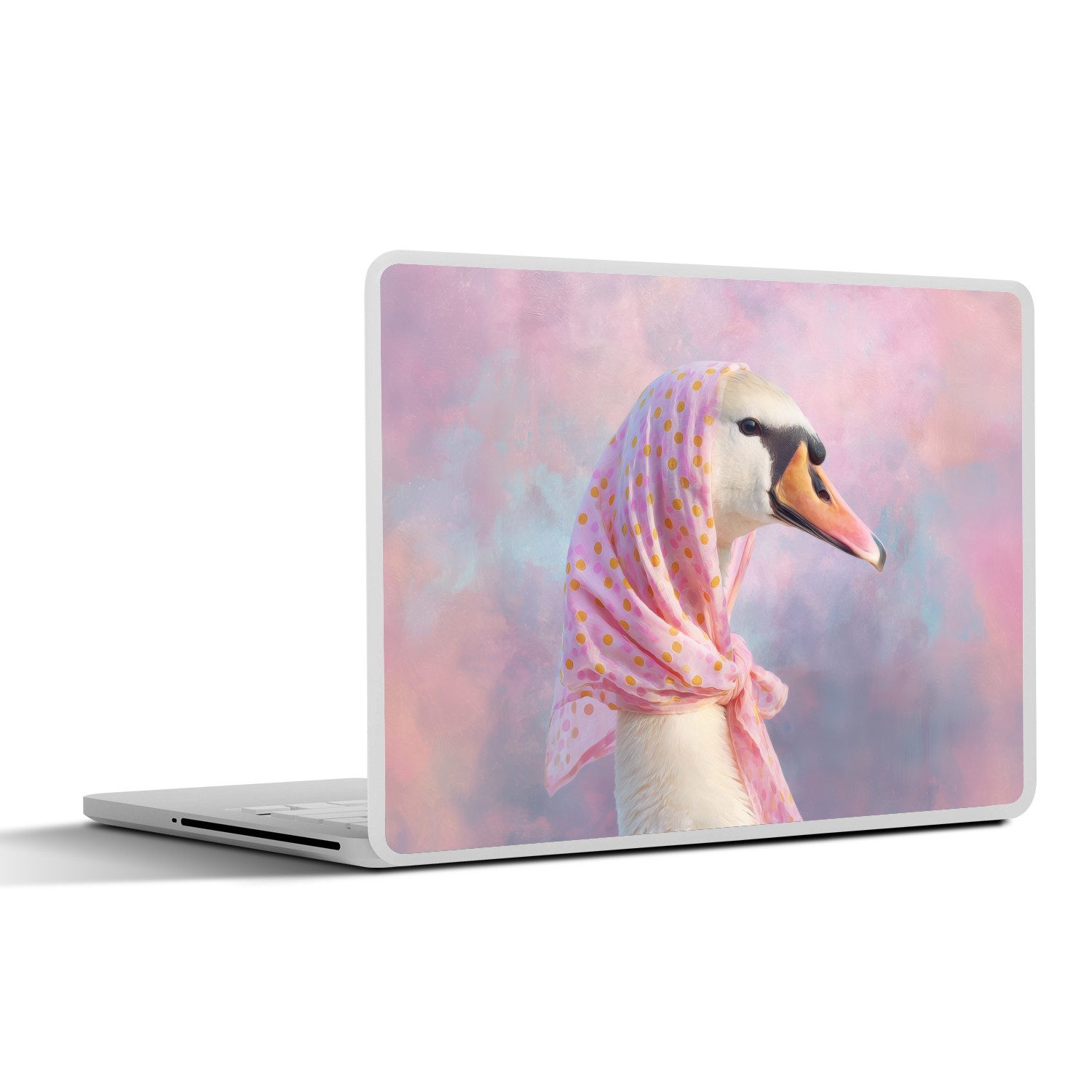MuchoWow Laptop-Aufkleber Schwan - Halstuch - Pastellwolken, (1tlg), Aufkleber Geeignet für Laptops, Schutz vor Kratzern, Sticker, 31x22 cm