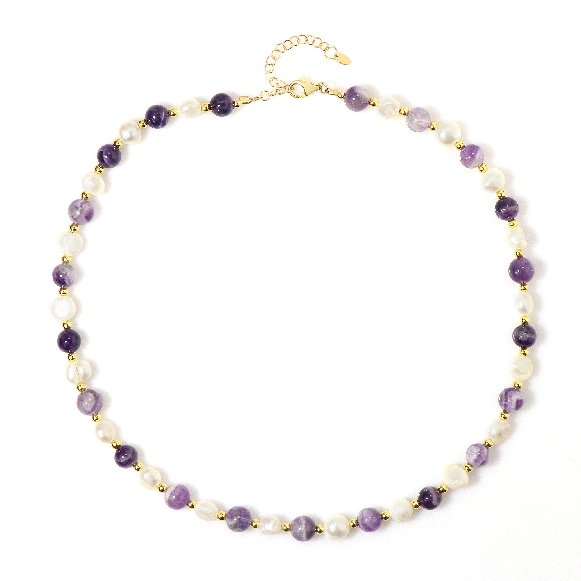 Silberkette Vergoldete Chevron-Amethyst-Perlenkette