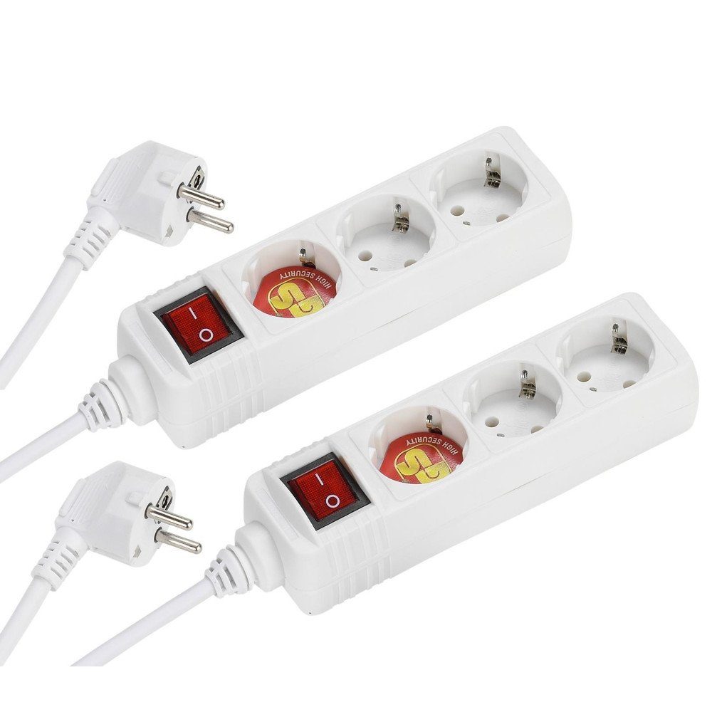 Vivanco 2er Set 3-fach Steckdosenleiste mit Schalter, weiss, 1,40m, Polybag Steckdosenleiste