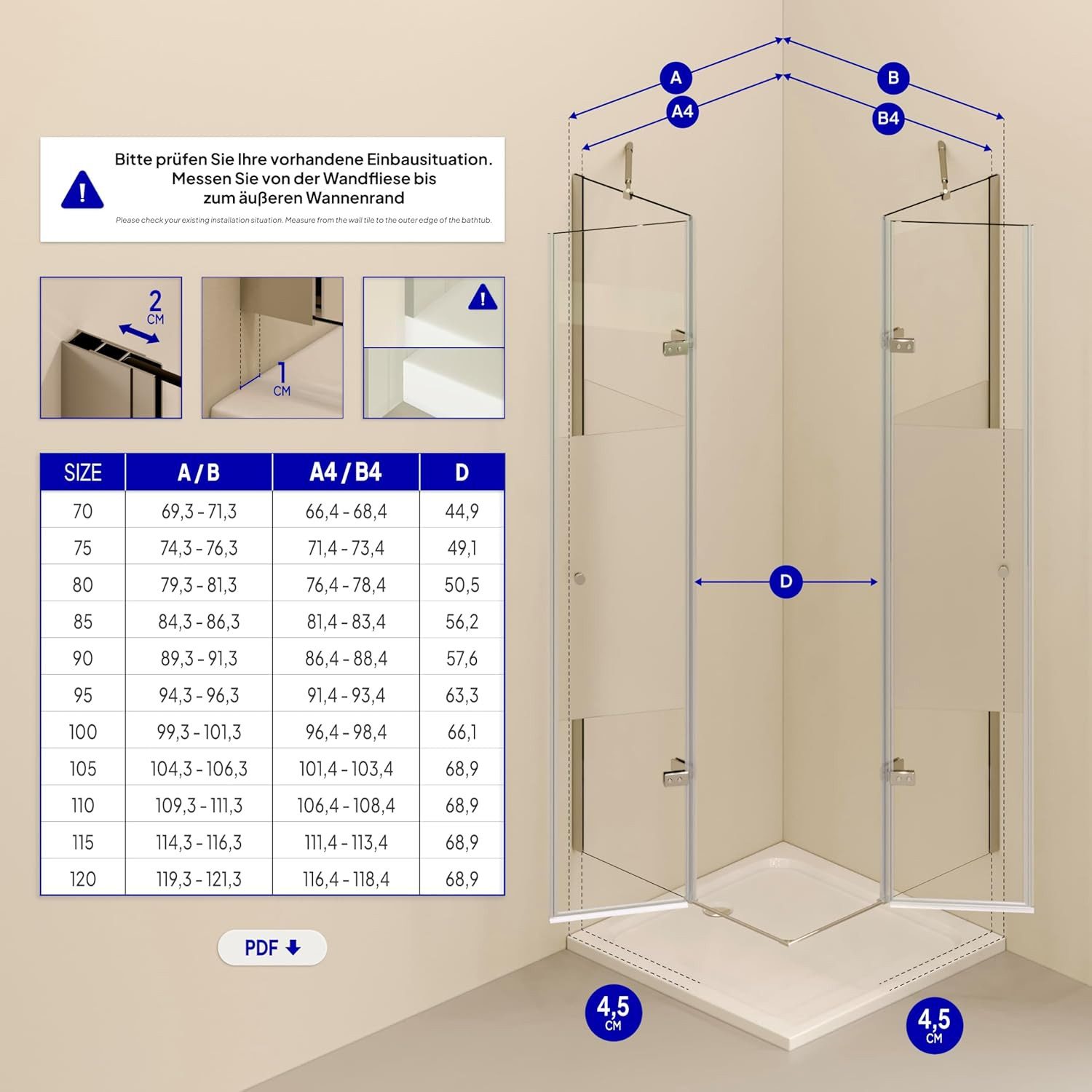 i-flair Eckdusche Duschkabine Alice aus teilsatiniertem ESG, Höhe 190 cm, 80x80 cm, BxT: 80x80 cm, Einscheibensicherheitsglas, ohne Duschtasse, mit hochwertigen Aluminiumprofilen in silber, ebenerdiger Einbau möglich, mit Drehtüren
