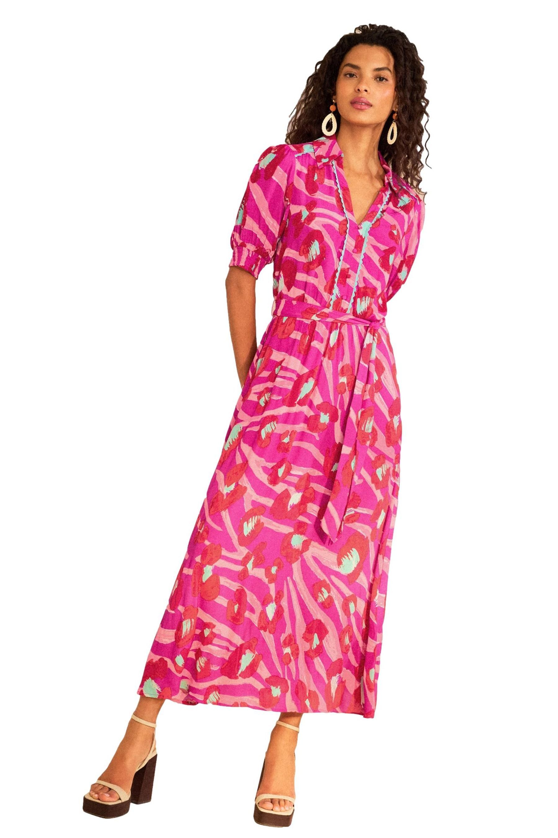 Love & Roses Midikleid Love & Roses Midi-Hemdblusenkleid mit Zackenlitze (1-tlg)