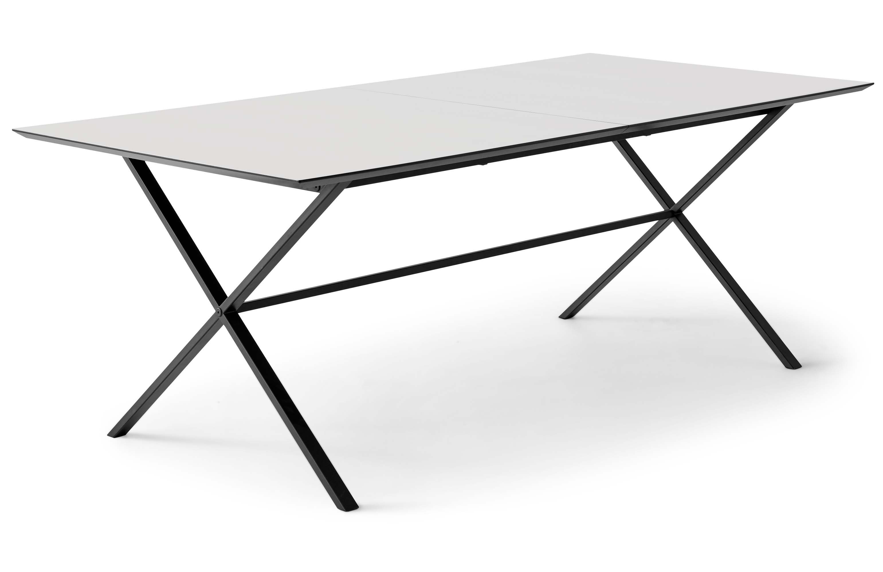 Hammel Furniture Esstisch Meza Designtisch mit Auszugsfunktion und 2 Einlegeplatten, rechteckige Tischplatte MDF, gekreuztes Metallgestell