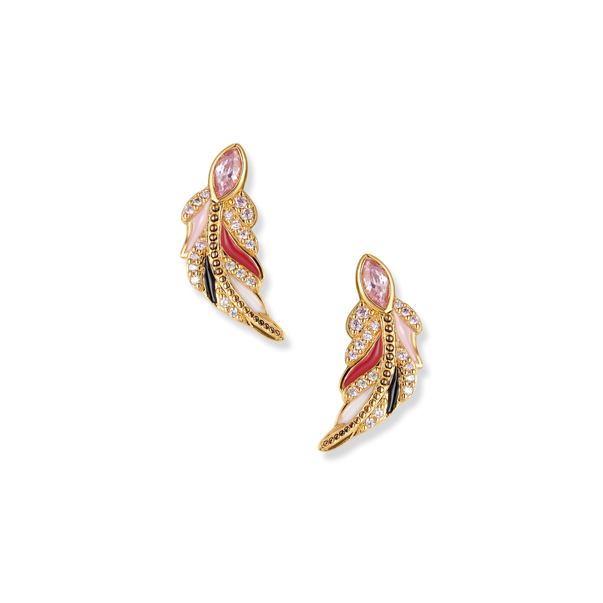 Seinerzeit FLORA & FAUNA Paar Серьги-гвоздики Fiola Flamingo Серьги, Material: 925 Sterling Silber, vergoldet, geschwärzt mit Emaille