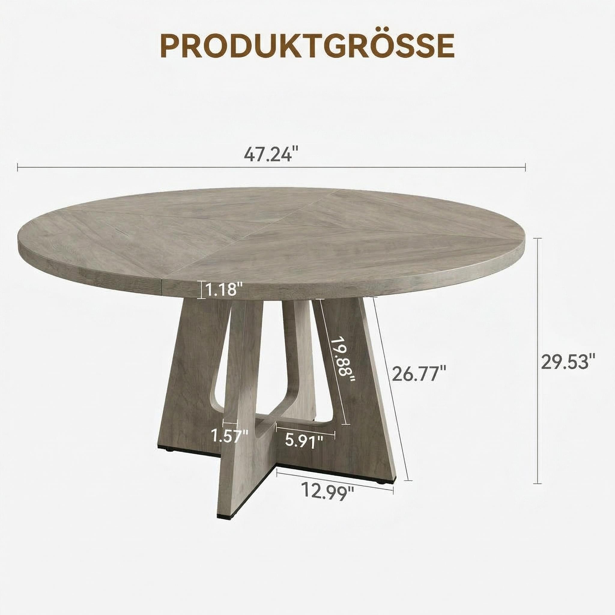 GarveeMore Esstisch runder im Industriestil mit Holzplatte und Beinen,120cm, Küchentisch aus Holz für 4 bis 6 Personen,für Esszimmer – Bild 2 von 5
