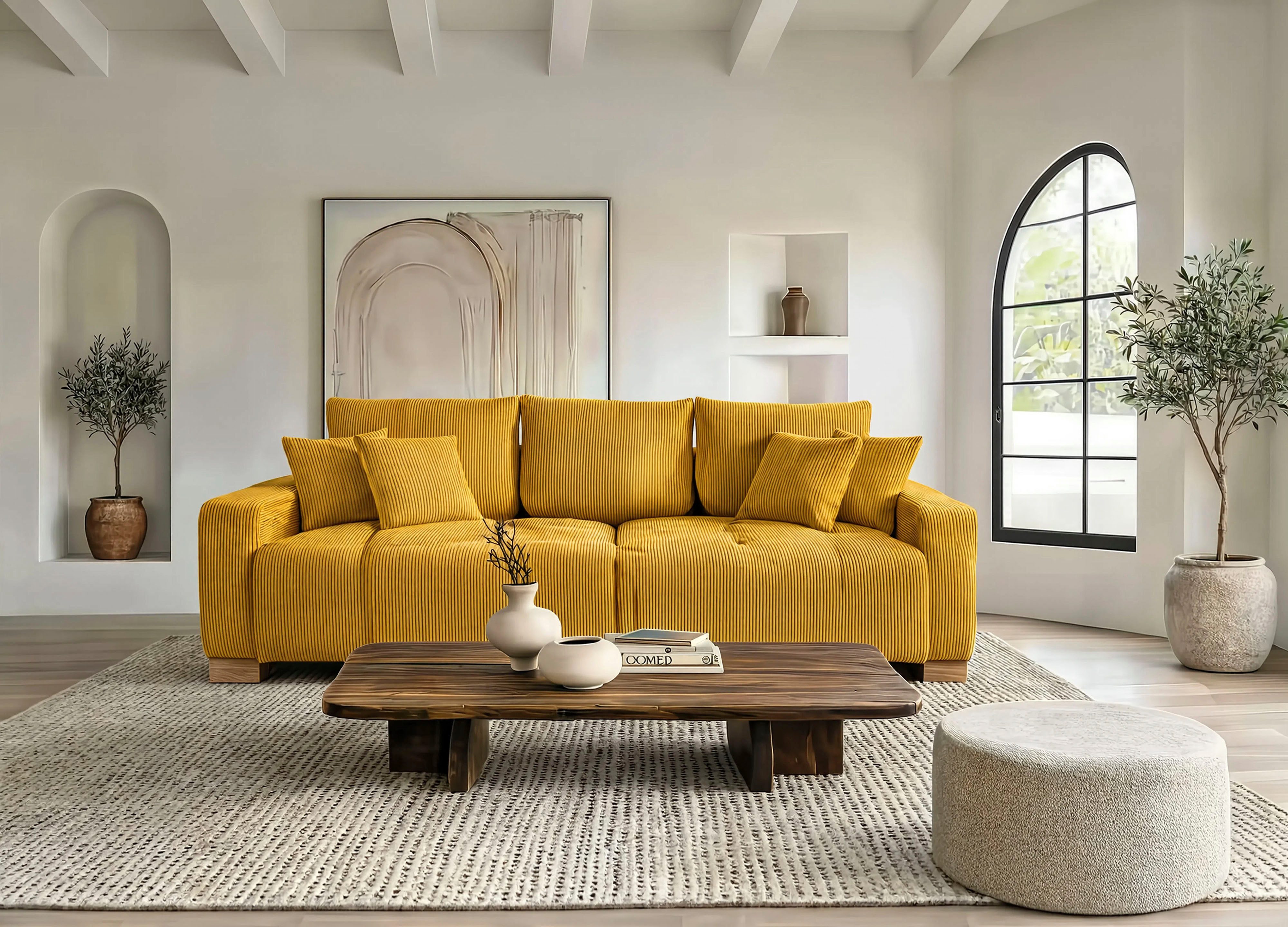 WERK2 Big-Sofa Rimini Mega-Couch, 4-Sitzer, Cord, XXL Couch mit großer Sitztiefe, Megasofa mit 4 Sitzplätzen, losen Rückenkissen & Zierkissen
