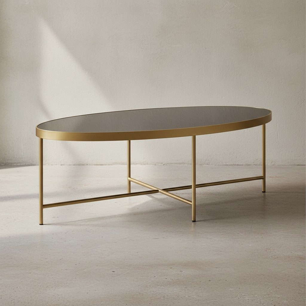 KADIMA DESIGN Couchtisch Design Couchtisch Glas Schwarz - Oval 110 x 56 cm mit Gold, Metallgestell, Großer Wohnzimmertisch, Lounge Tisch Glastisch