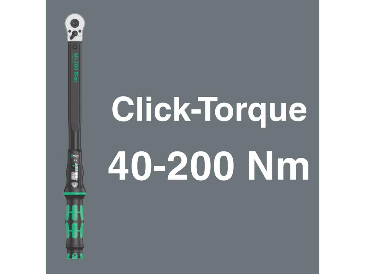 Wera Drehmomentschlüssel Wera Click-Torque C 3 Set 1 (Set, 13 St), 13-teilig, 40-200 Nm, 1/2"-Viekant, inkl. textiler Box