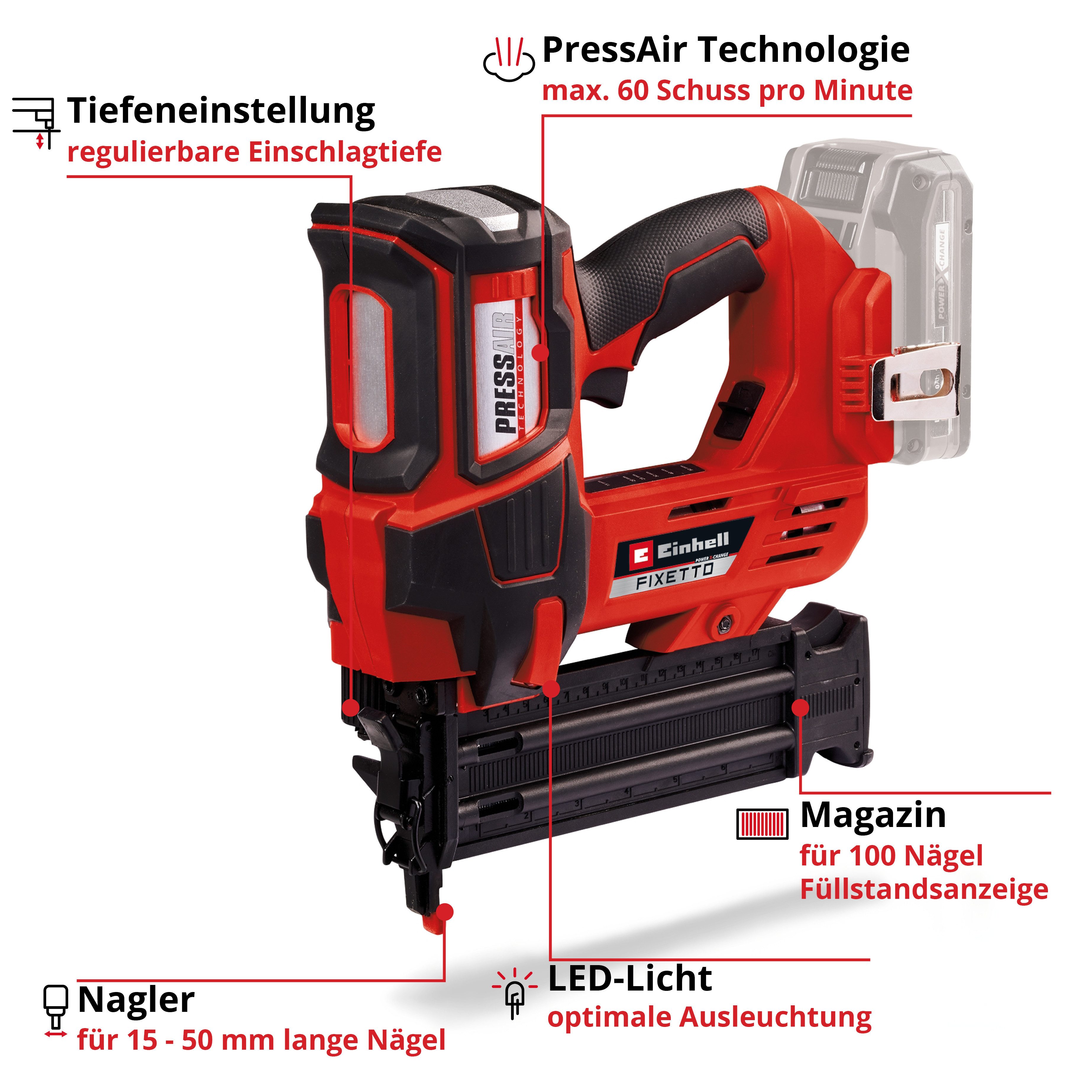 Einhell Nagler FIXETTO 18/50 N, ohne Akku und Ladegerät