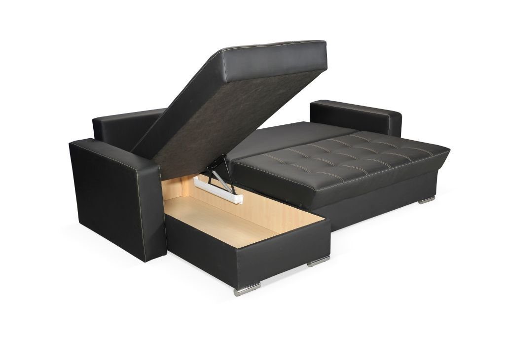 Möbel Rückenkissen Links 2 Ecksofa Sofa mane in oder ADARA Schwarz Kunstleder Bettkästen 2 inkl. 3 Rechts, Zierkissen, inkl. und Fun