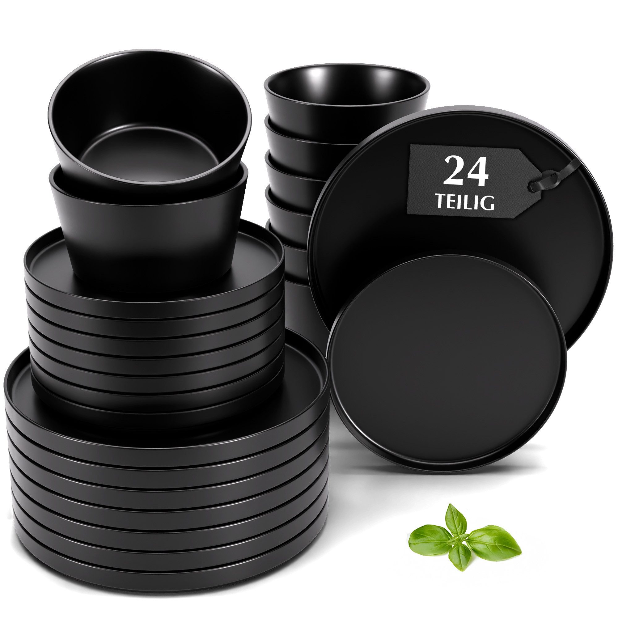 MiaMio Geschirr-Set Geschirrset für 8 Personen / 24-teiliges Tafelservice Luxe Schwarz