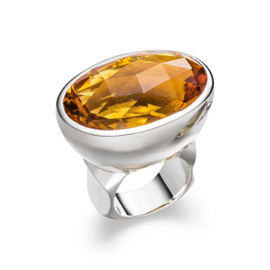 Silberring Citrin Ring "Quer" 36x25 mm (Sterling Silber 925)