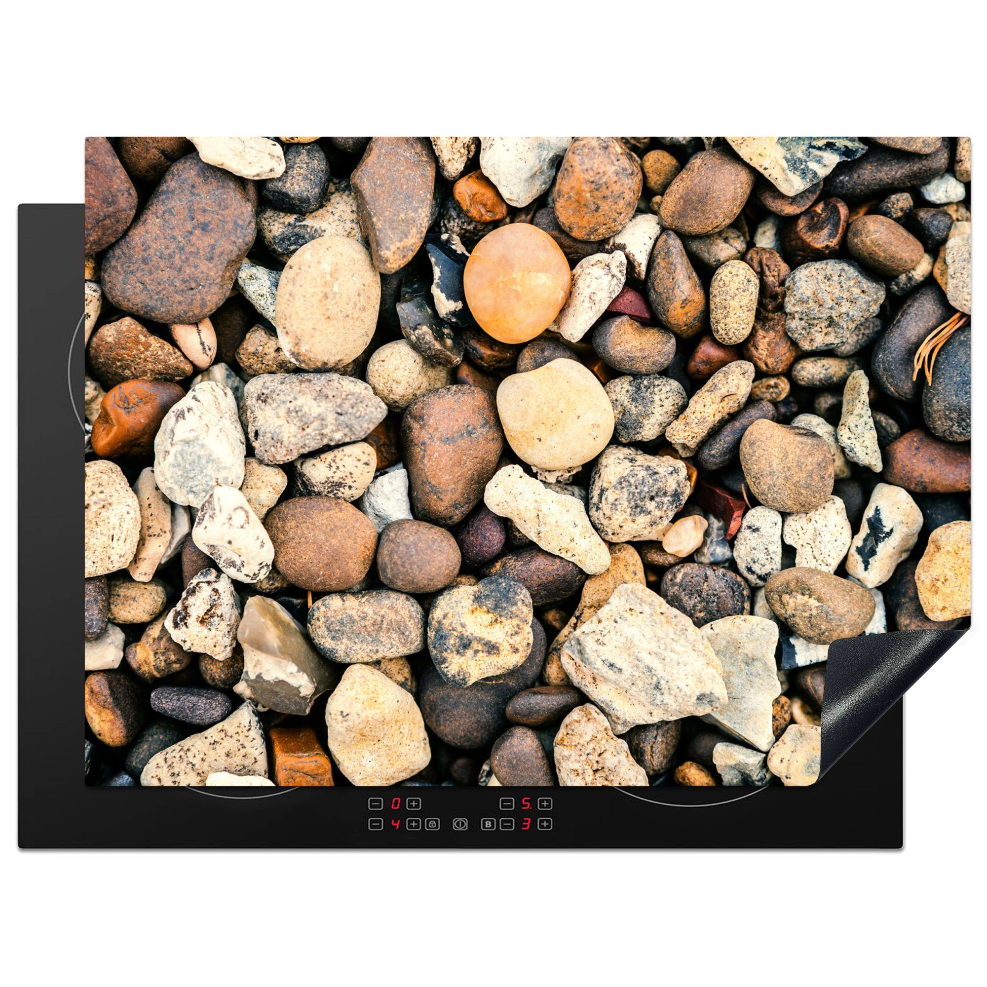 nutzbar, Induktionsschutz Naturstein, Mobile - Kies - cm, Arbeitsfläche Steine Vinyl, Herdblende-/Abdeckplatte Ceranfeldabdeckung 70x52 (1 MuchoWow tlg), -