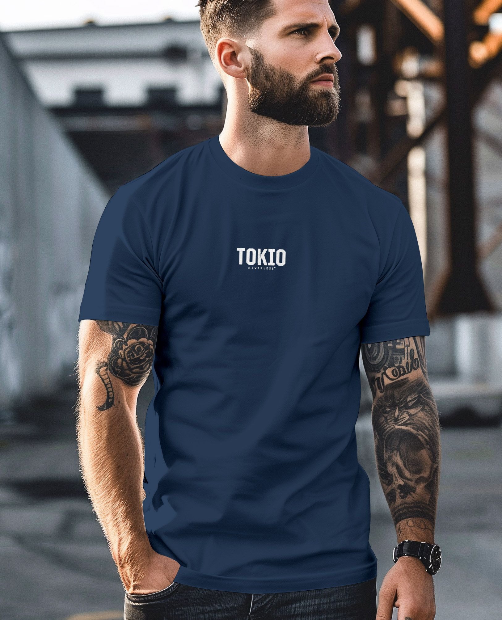 Neverless Print-Shirt Herren T-Shirt Backprint Tokyo Japan Japanische Schriftzeichen Grafik mit Print