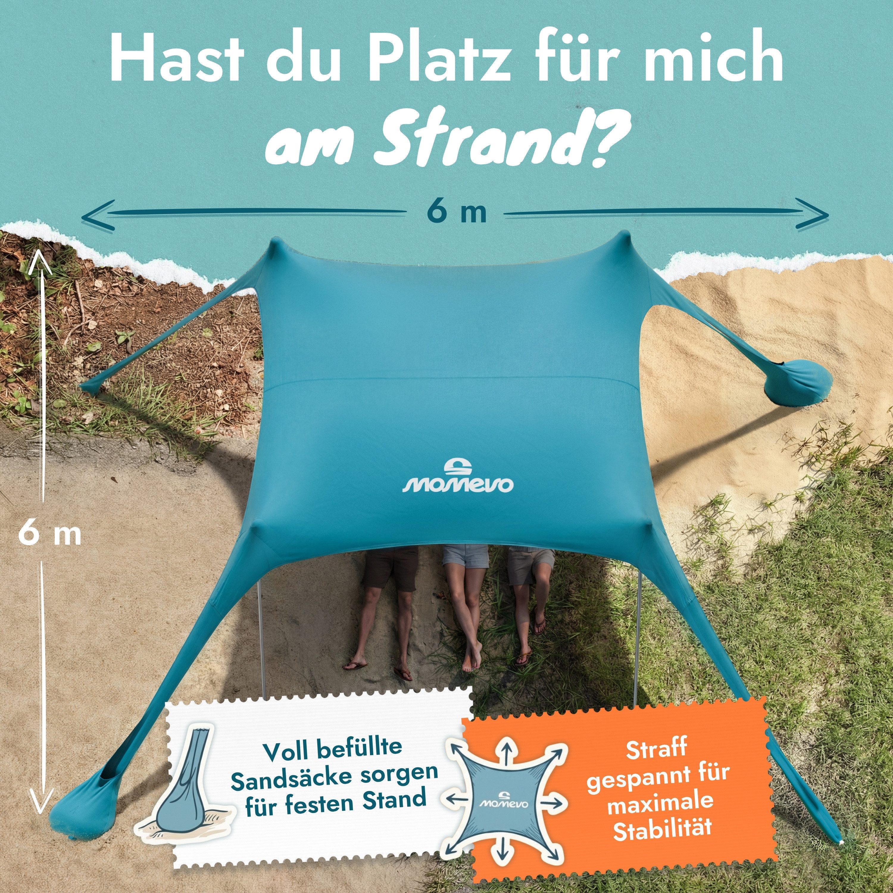 Momevo Strandmuschel Sunsail XL Strandzelt & XXL Strandmuschel für 6 Personen, Personen: 6