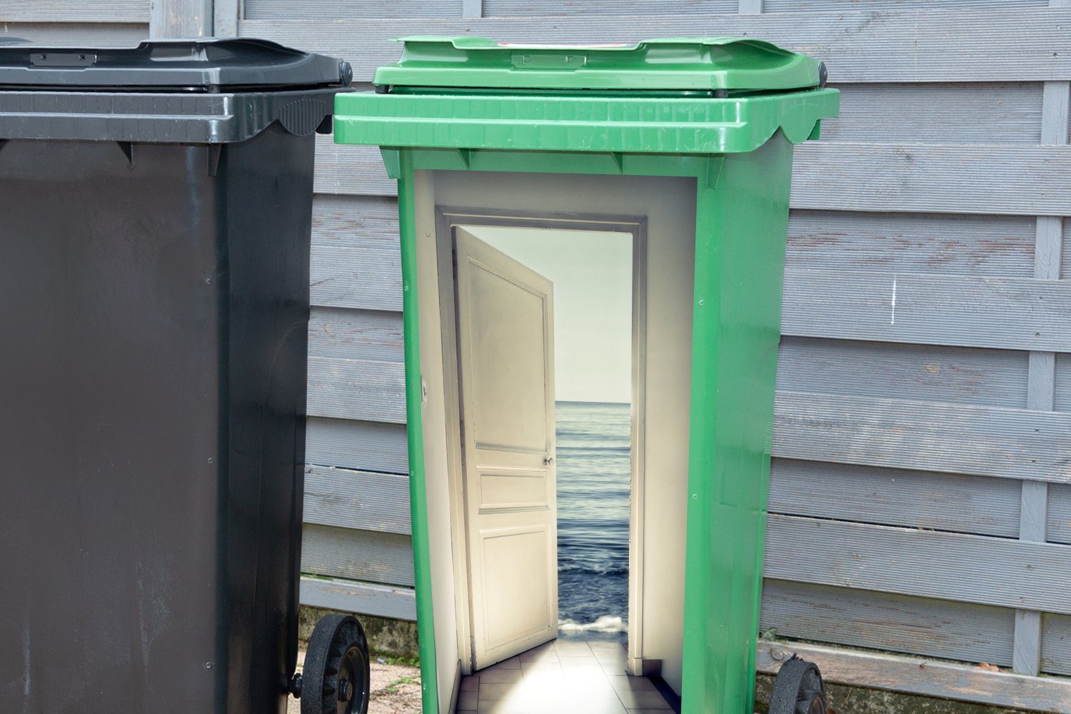 MuchoWow Wandsticker Tür - Meer Sticker, Abstrakt Wasser (1 Container, Abfalbehälter - St), Mülleimer-aufkleber, Mülltonne, 