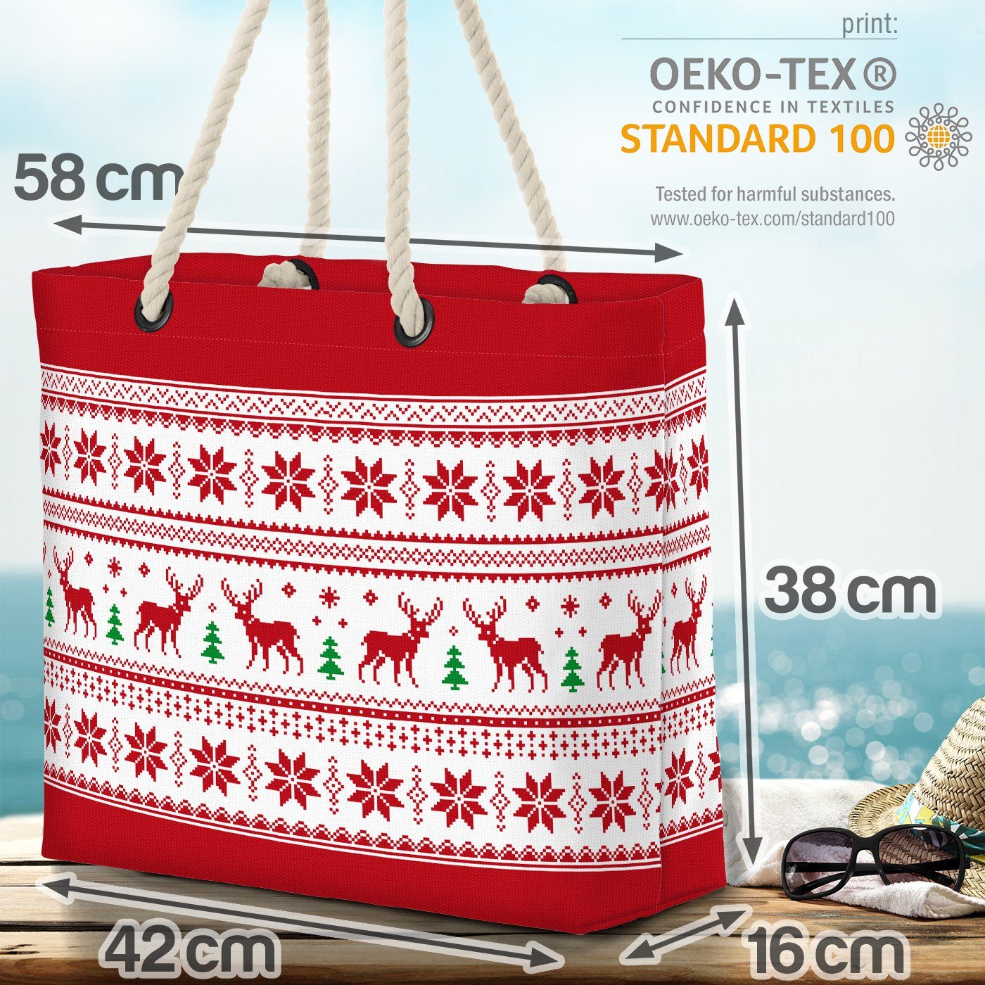 Pixel Winter Pixel Rentier Pullover Christbaum (1-tlg), Rentier Bag Tannenbaum nor VOID Strandtasche Beach