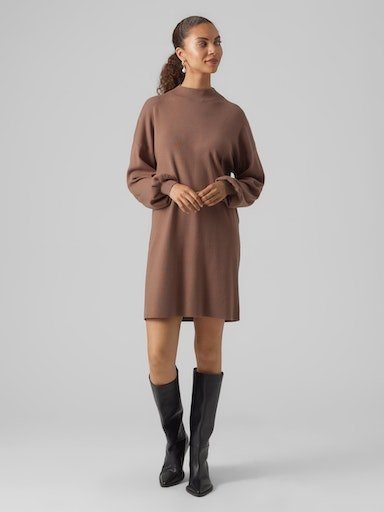 GA NOOS FUNNELNECK VMNANCY LS Strickkleid Lentil Brown Vero DRESS Moda