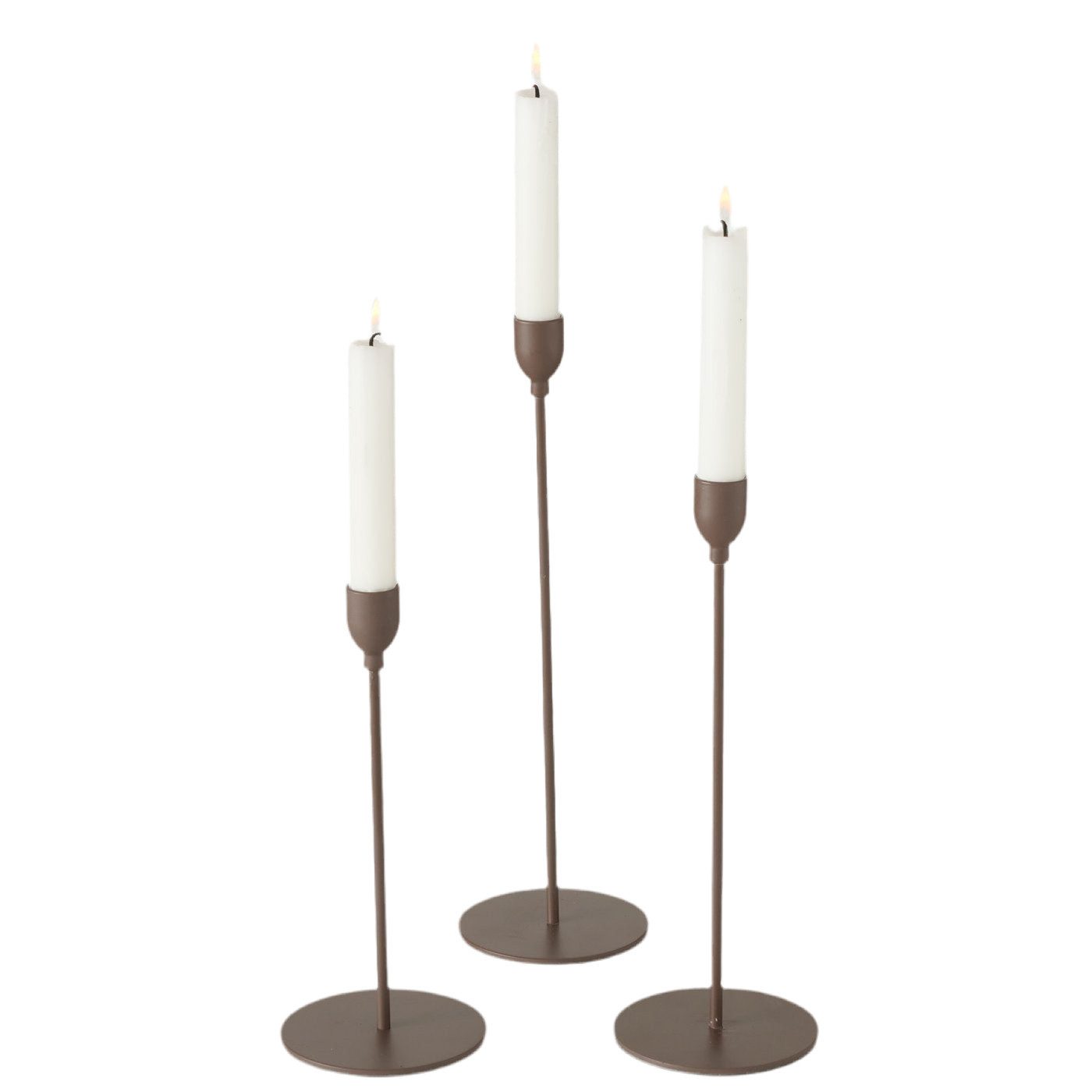 BOLTZE Kerzenhalter Kerzenleuchter Set Malte 3-teilig Eisen Dunkelbraun Matt (3 St)
