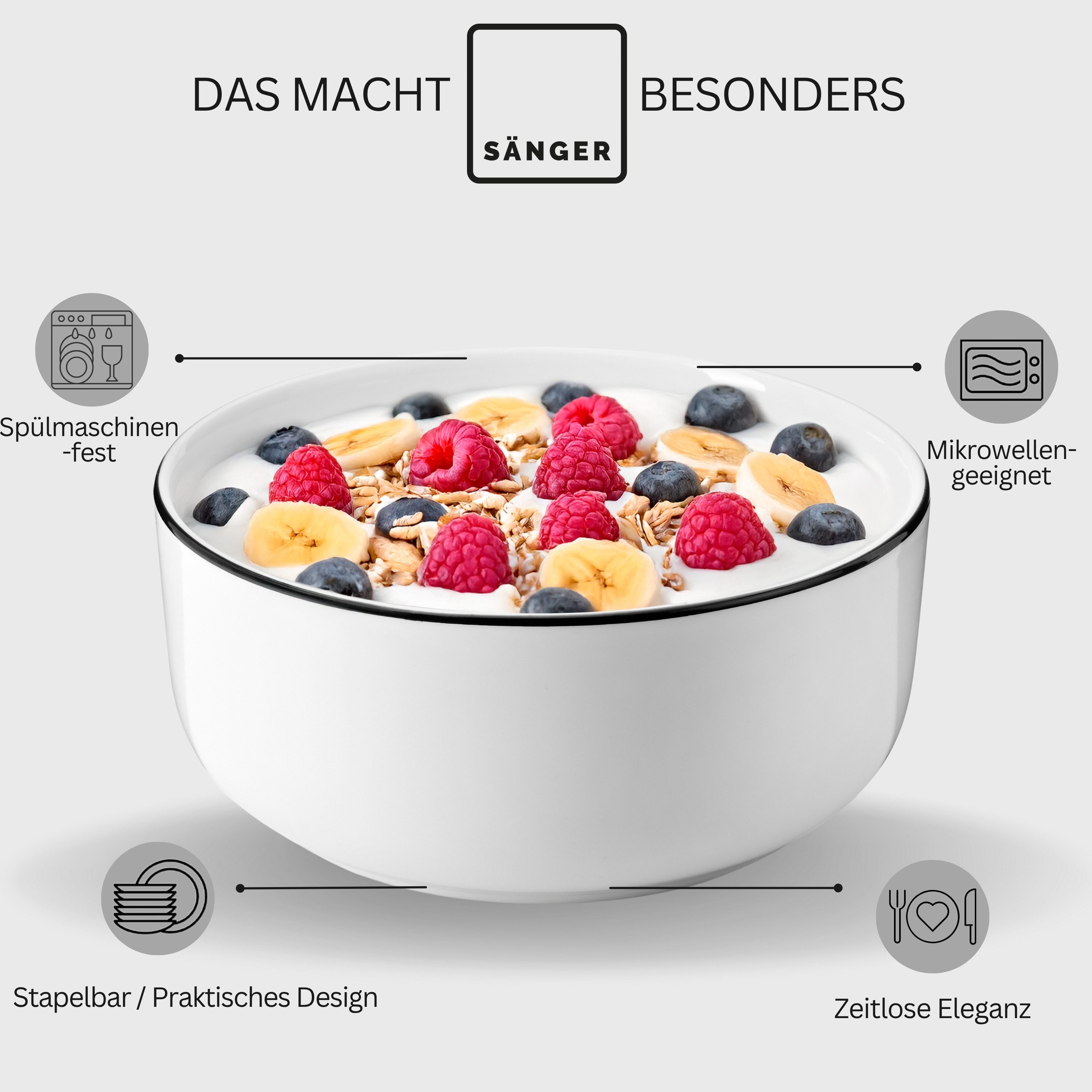 SÄNGER Tafelservice Marlo Geschirrset (24-tlg), 6 Personen, Porzellan, Black Rim, Weiß mit schwarzen Akzenten, Premium Collection – Bild 4 von 5