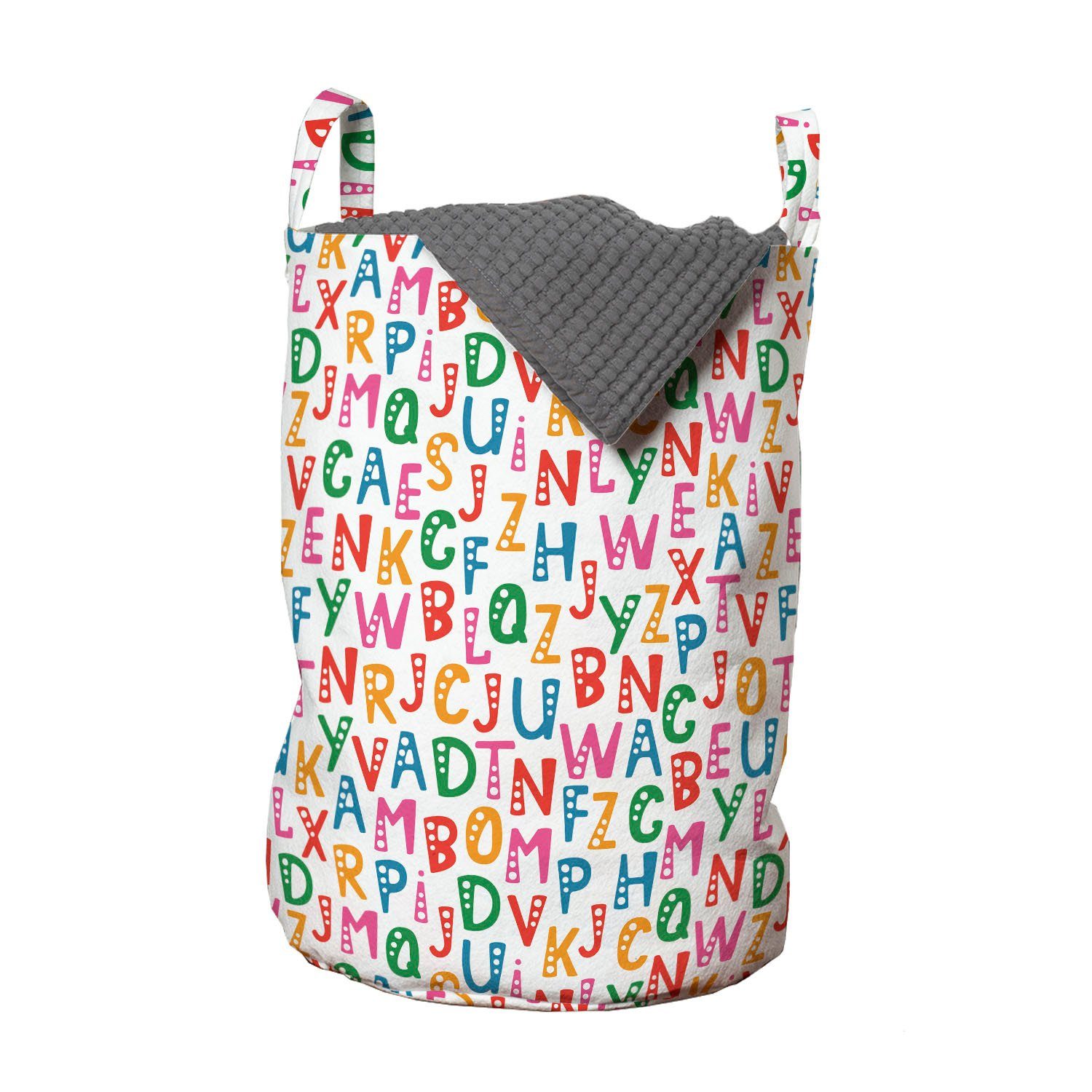 Abakuhaus Alphabet Kordelzugverschluss Wäschekorb Wäschesäckchen mit Charaktere für Griffen Waschsalons, Vibrant Bubbly
