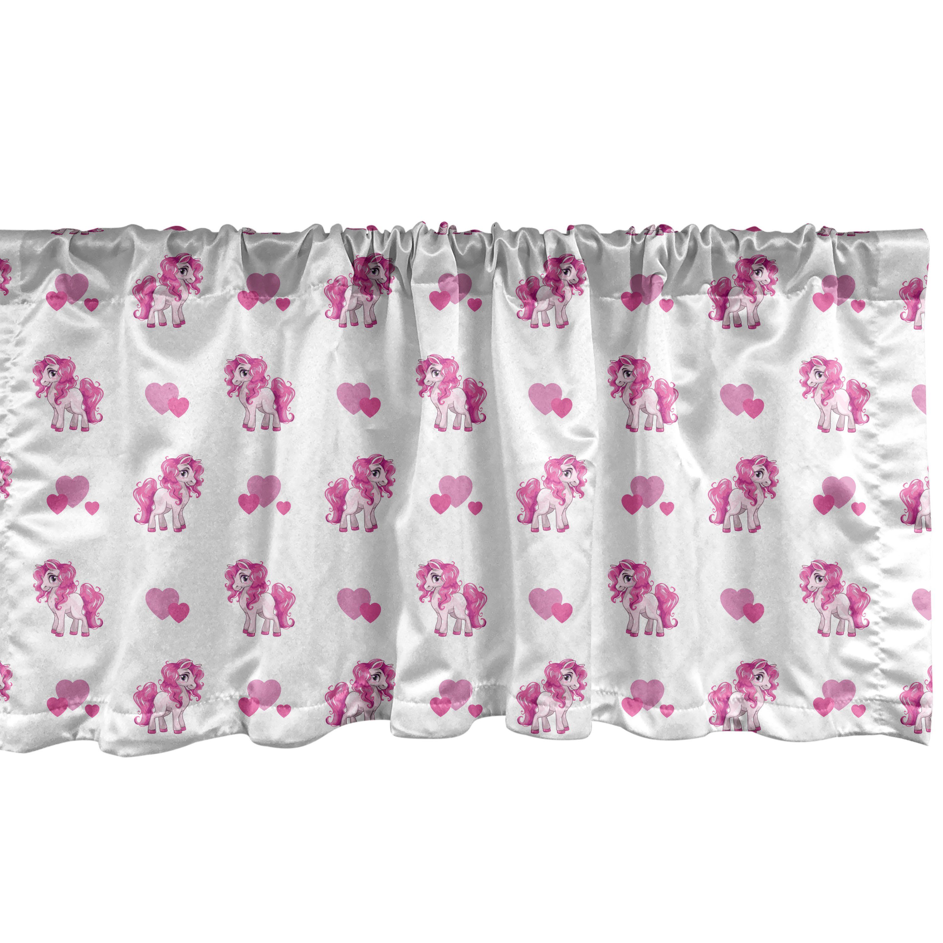 Scheibengardine Vorhang Volant für Küche Schlafzimmer Dekor mit Stangentasche, Abakuhaus, Microfaser, Liebe Rosa Herz-Mädchen-Pony