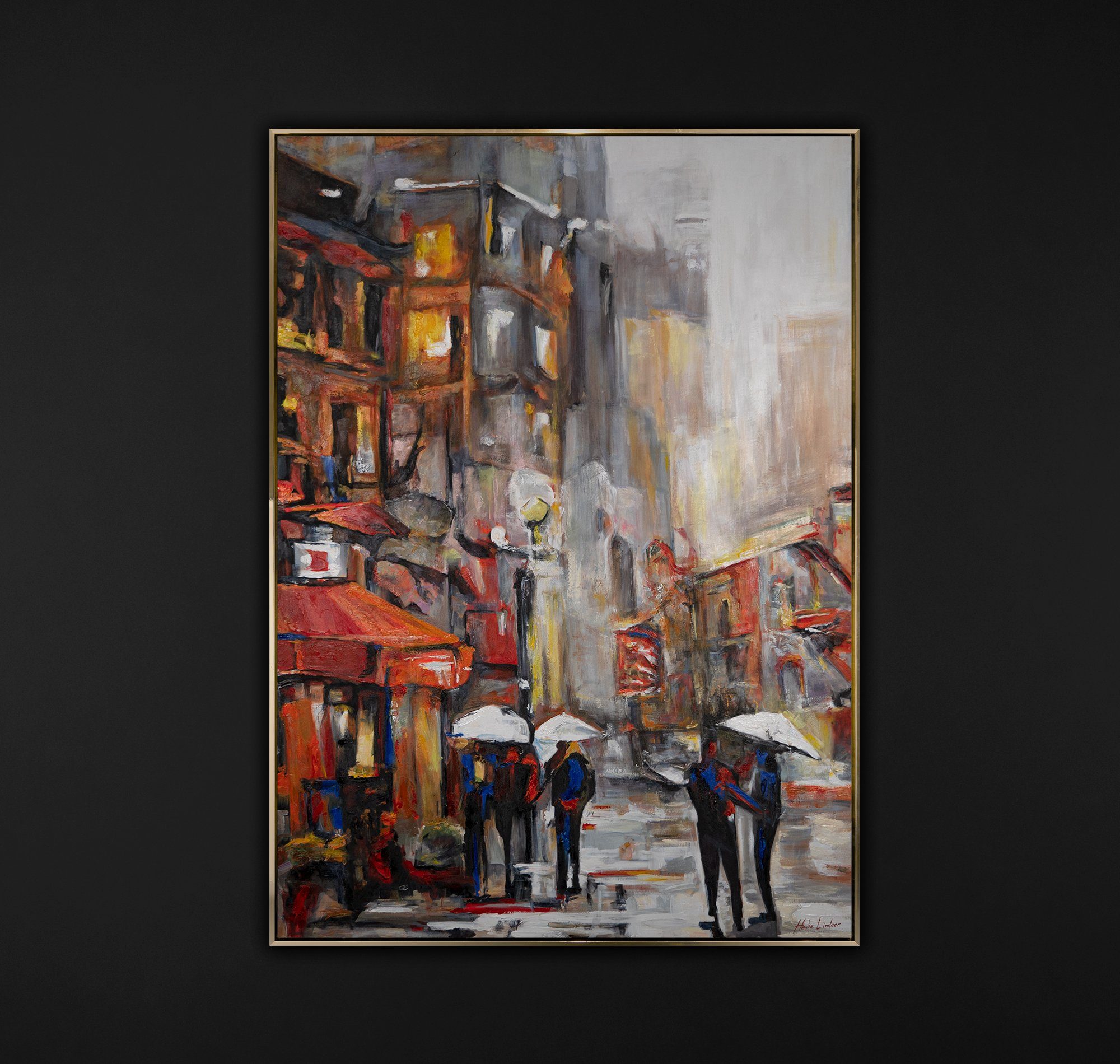 YS-Art Gemälde Städtische Atmosphäre, Gold Rahmen in Menschen Mit