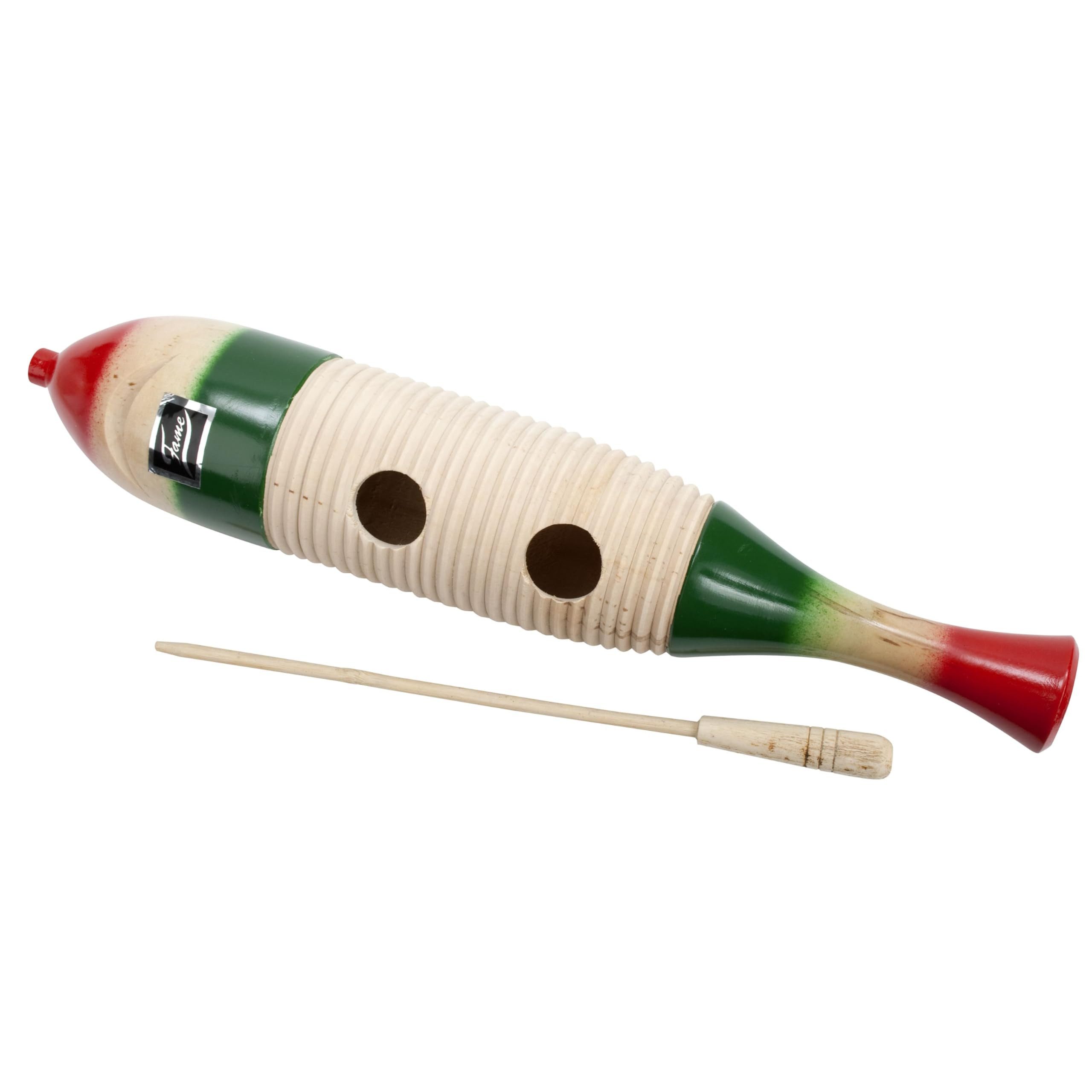 FAME Guiro,Mexican Guiro 36cm Hochwertiges Holz Multicolour Inklusive Schlägel Percussion Instrument Rhythmik und Soundvielfalt, Percussion, Guiros, Mexican Guiro, Percussion Instrument, Holz Guiro
