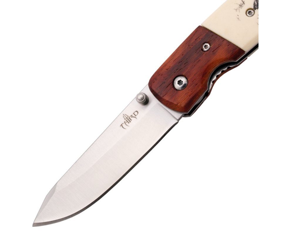 Third Taschenmesser Third Einhandmesser Wildsau, Holz mit ABS Backen, 11,4cm, Braun creme, (1 St), Mit Wildschweinaufdruck
