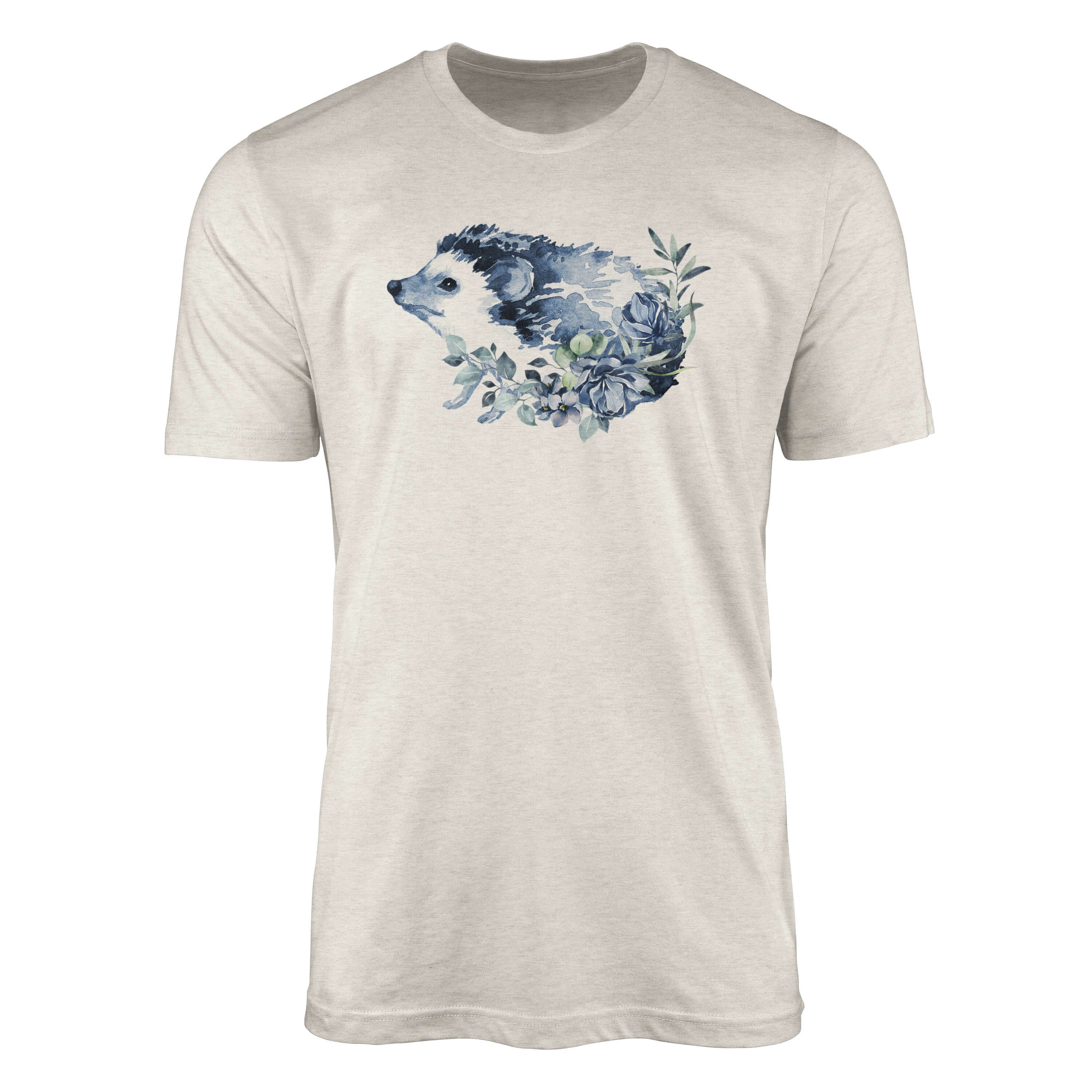 Sinus Art T-Shirt Herren Shirt 100% gekämmte Bio-Baumwolle T-Shirt Aquarell Igel Motiv Эко-товар Ökomode aus erneuer (1-tlg)