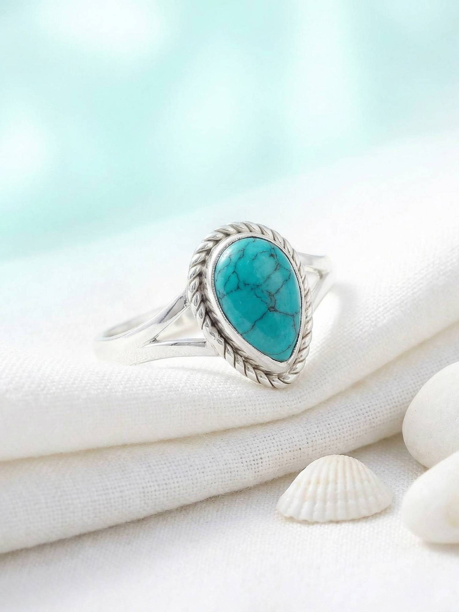 mantraroma Silberring NILA Tropfen aus 925 Silber mit Türkis (Ring mit Schm günstig online kaufen