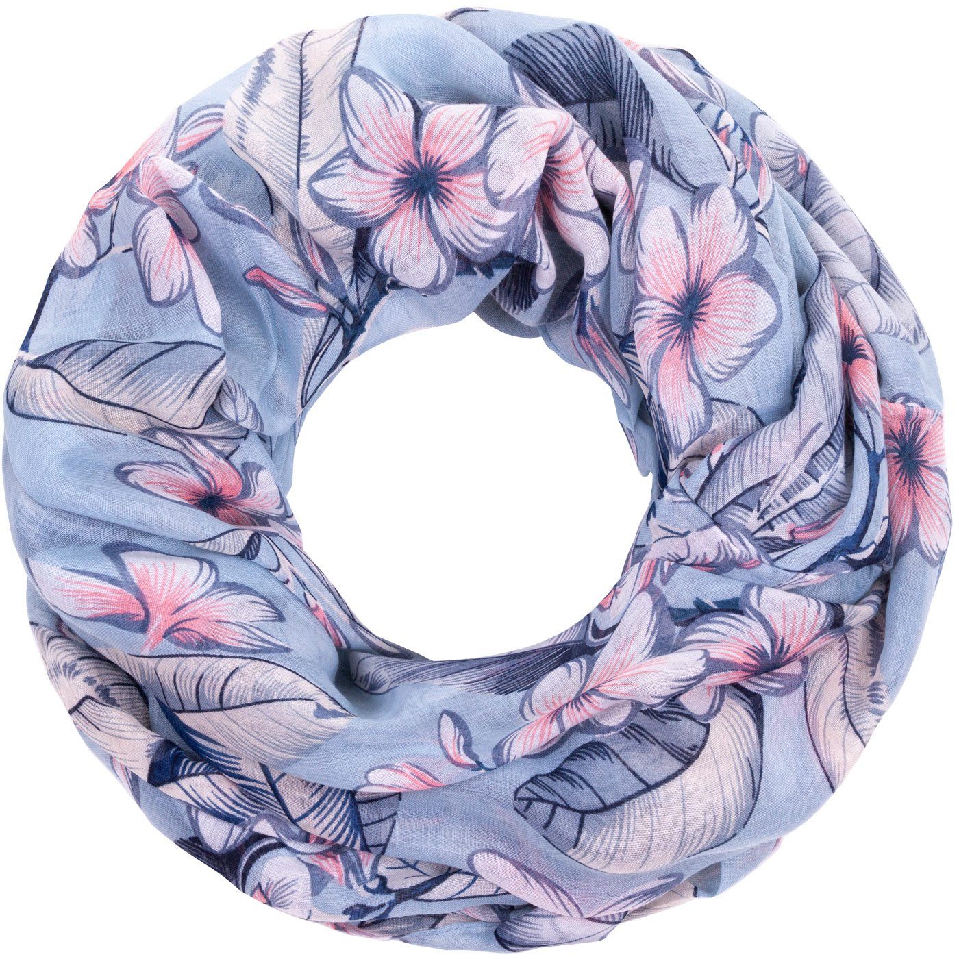Faera Loop, Damen Schal mit tropischen Blüten weich und leicht Loop Rundschal