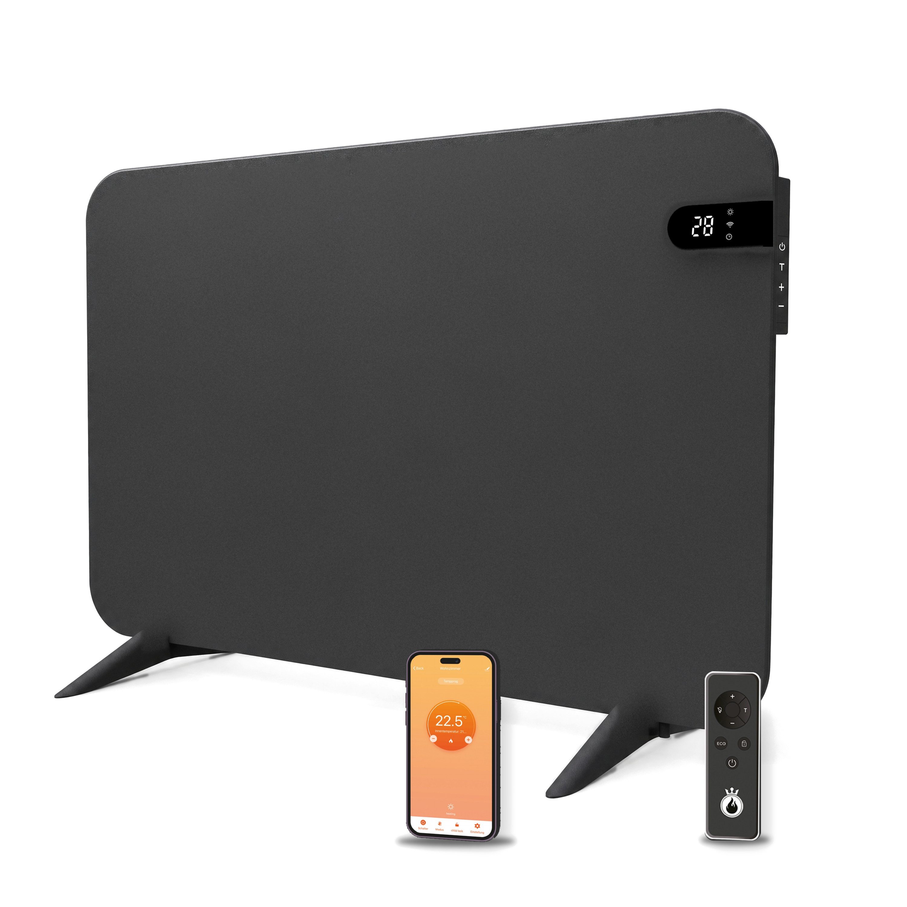 Könighaus Infrarotheizung Smart Dual-Infrarotheizung 450-800W als Standgerät und Wandmontage, Smart App fähig, inkl. Fernbedienung, WIFI und Handtuchhalter
