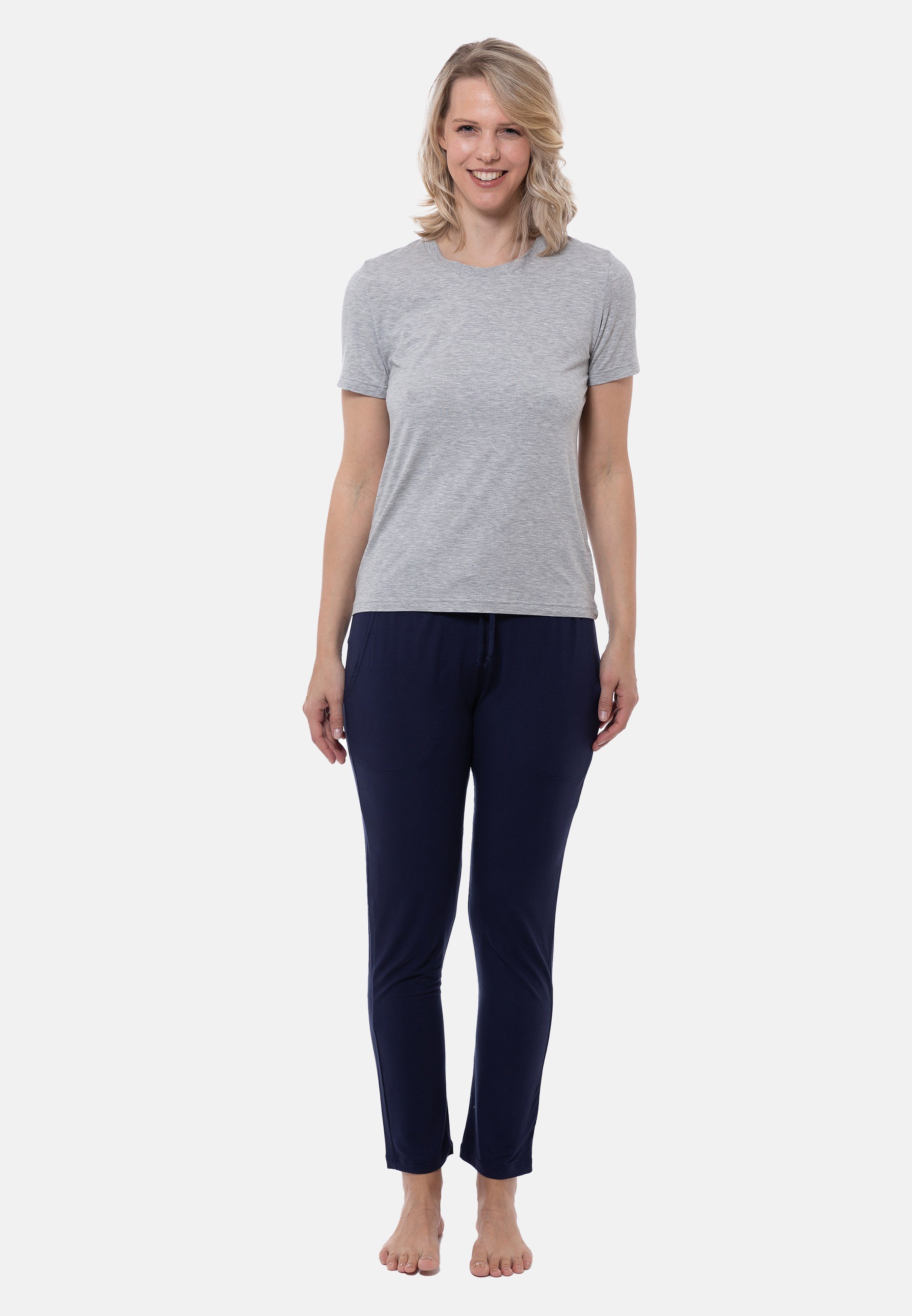 Mey Pyjama Sleepy & Easy (Set, 2 tlg) Schlafanzug - Lounge T-Shirt und lange Hose im Set True blue / Grey melange