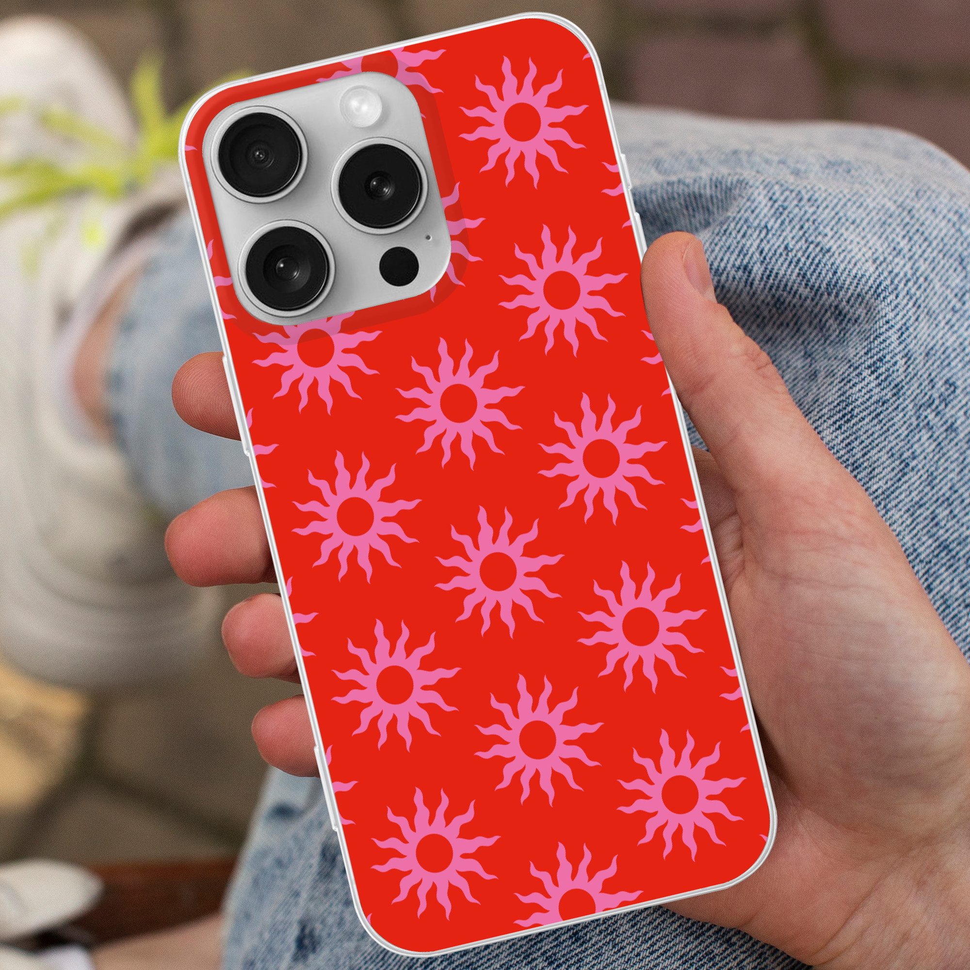 MuchoWow Handyhülle für Apple iPhone 16 Pro Sonnen - Rot - Rosa - Muster - Sommer, Smartphone-Bumper, Print, Handy Schutzhülle Dünn