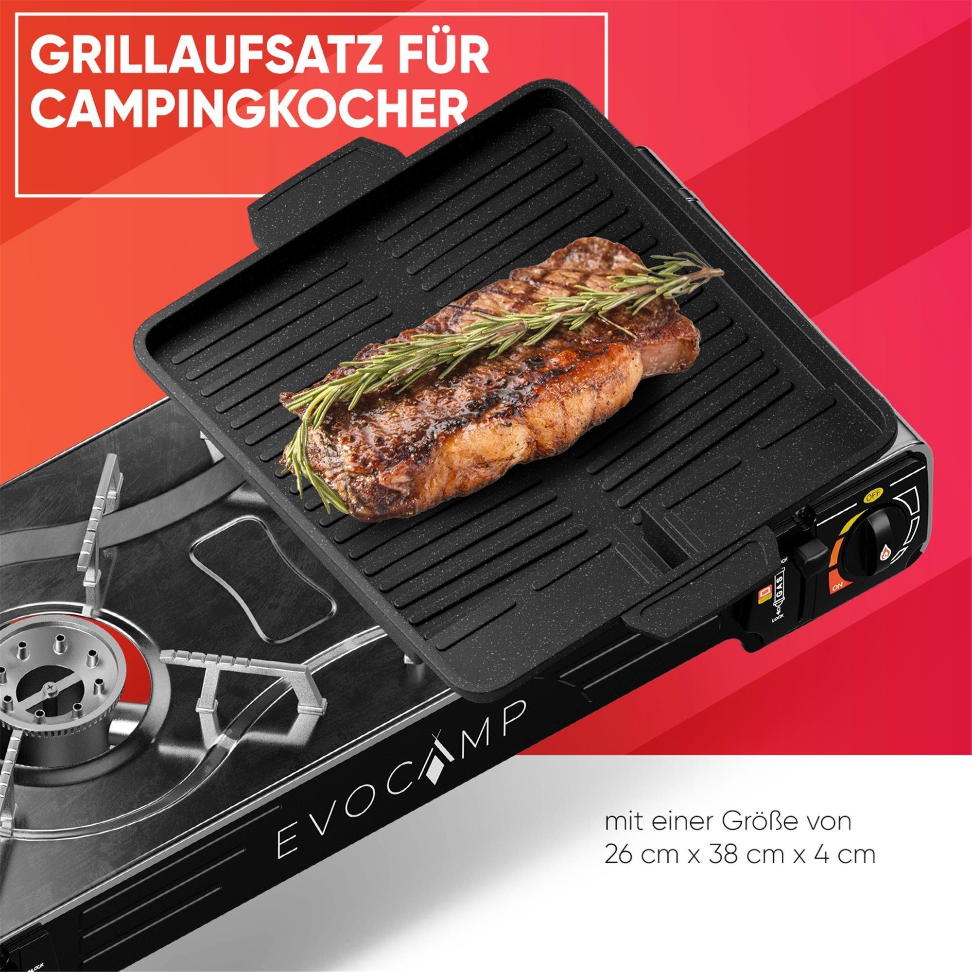 EVOCAMP Grillplatte Aufsatz für Gaskocher antihaftbeschichtete Grillpfanne für Camping BBQ, eckig 38x26 cm – Bild 2 von 5