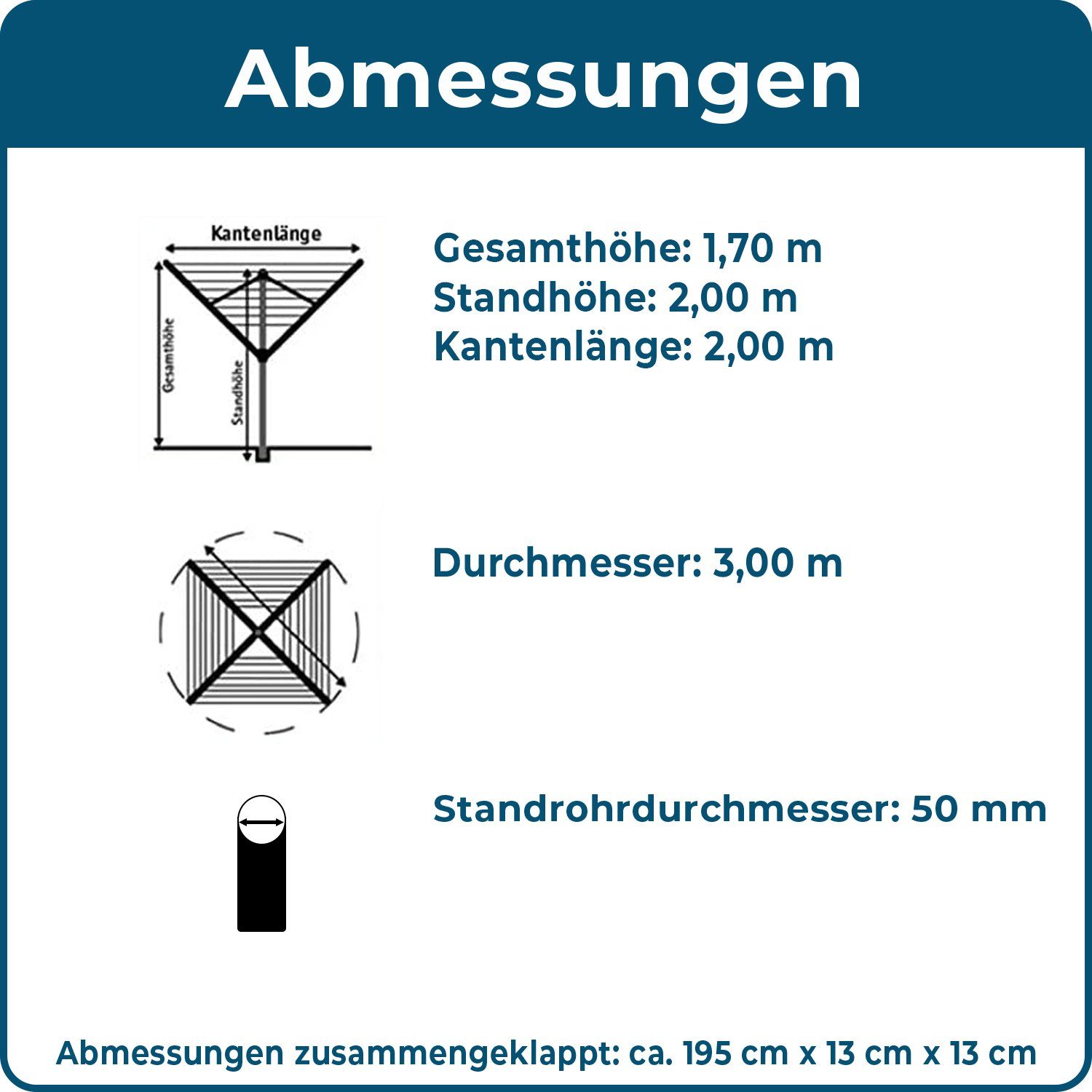 Meter Medium Made 60 Leine, in Germany Blome Wäschespinne Plus türkis
