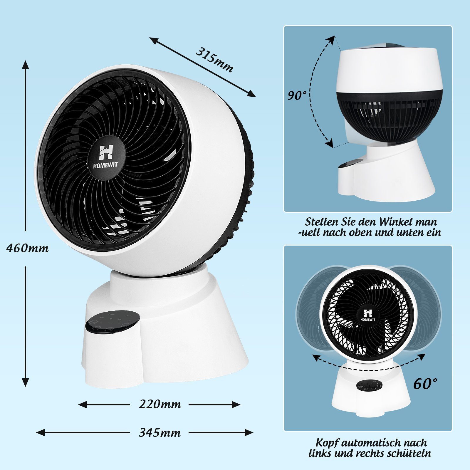Homewit Standventilator 35W 30dB Leise Ventilator günstig online kaufen